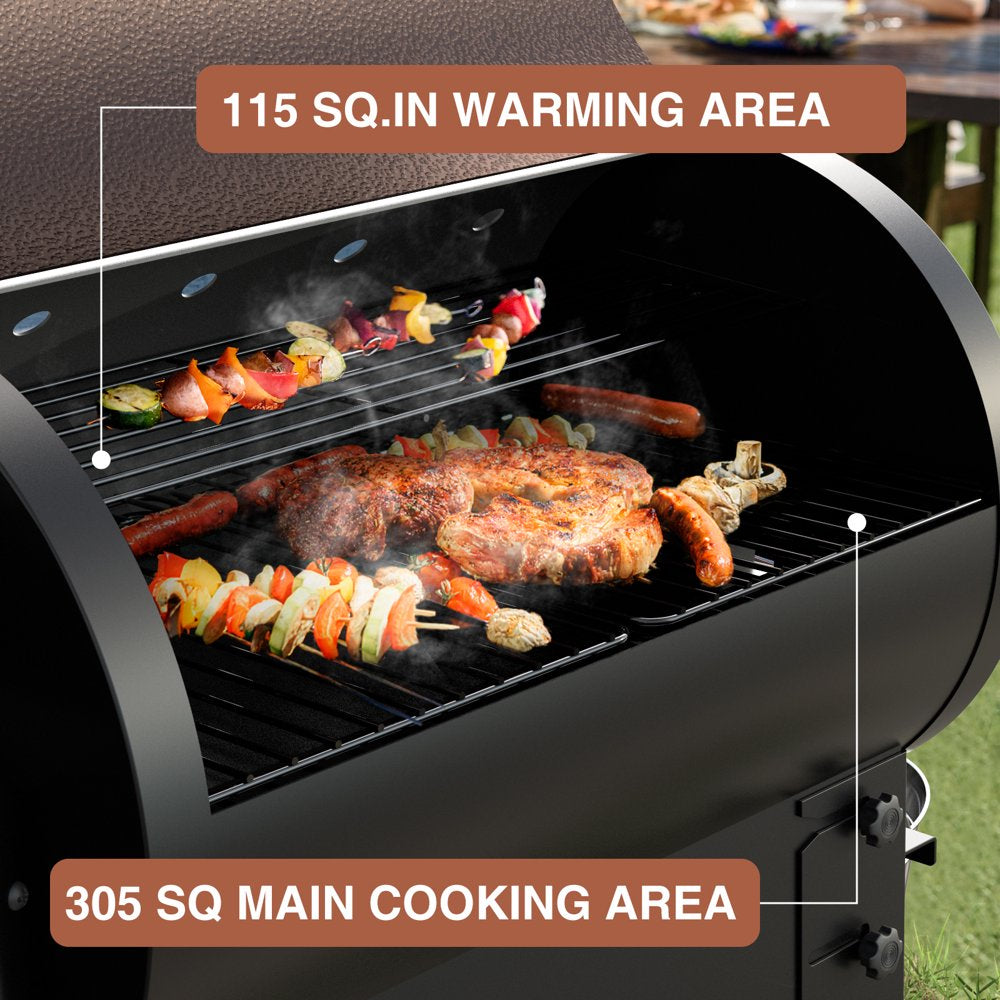 KingChii Pro Series 02 Wood Pellet Smoker & Grill, 456 sq. in, Digital Temp Control, 8-in-1 BBQ, Bronze