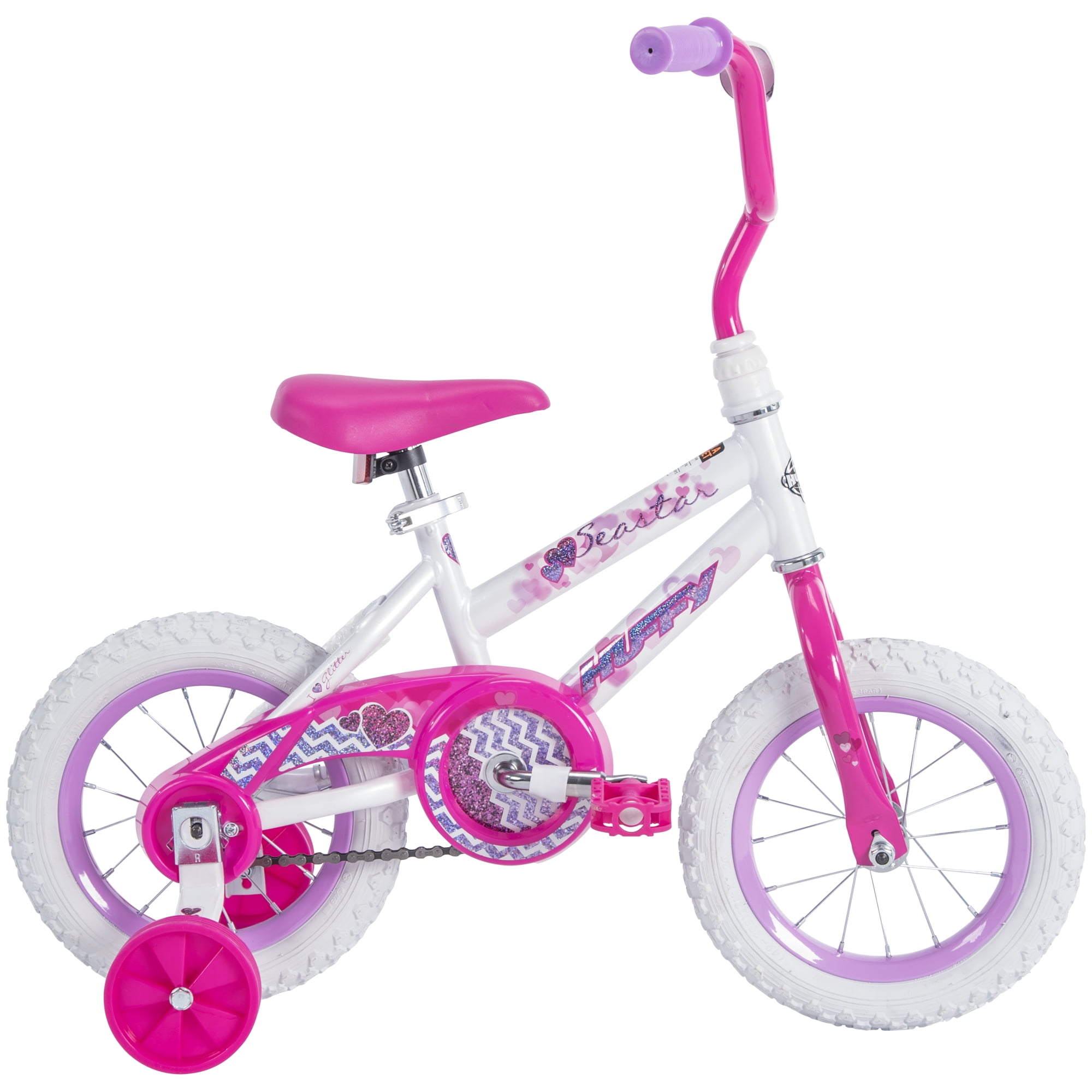 Huffy Sea Star 12′′ Girls’ Bike, White/Pink, Steel Frame, Ages 3-5, EZ Build