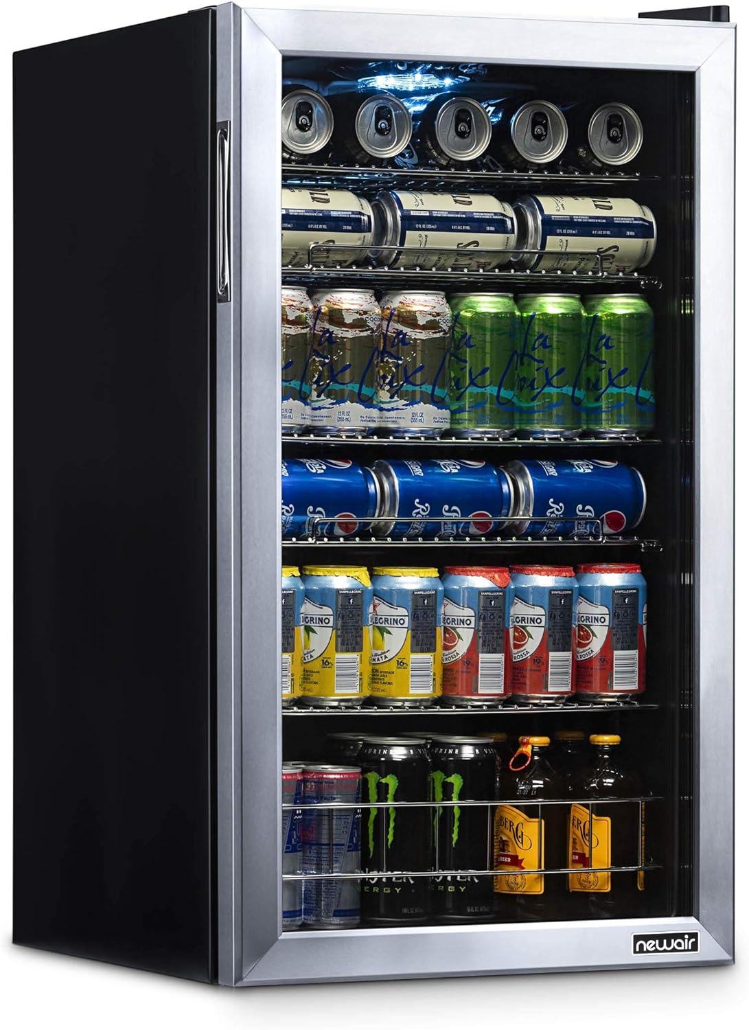 NewAir AB-1200 Mini Fridge, 126-Can Capacity, Reversible Glass Door, Adjustable Shelves, Stainless Steel Frame