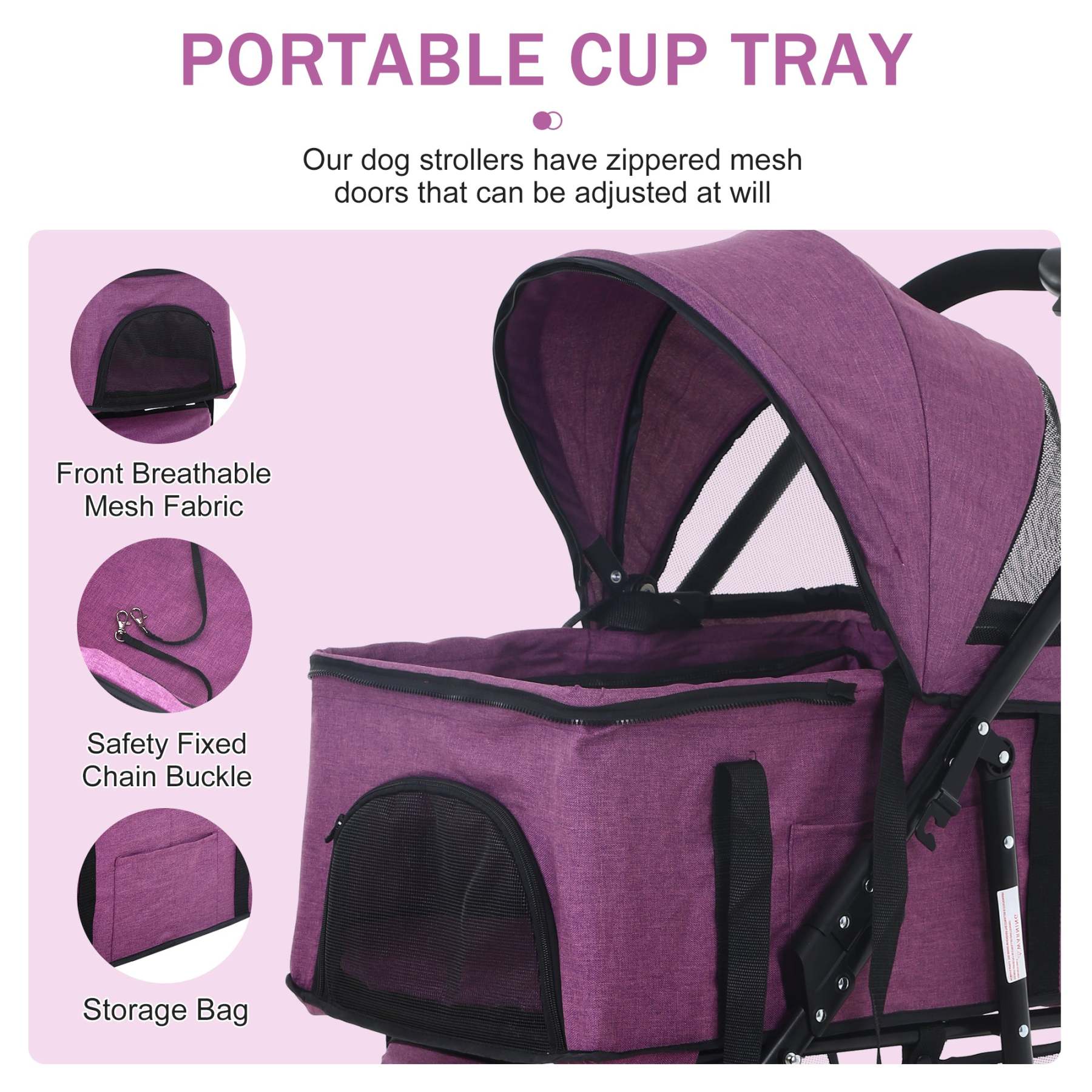 Pet Gear 3-in-1 Folding Pet Stroller with Detachable Carrier, Purple, 44lb Capacity