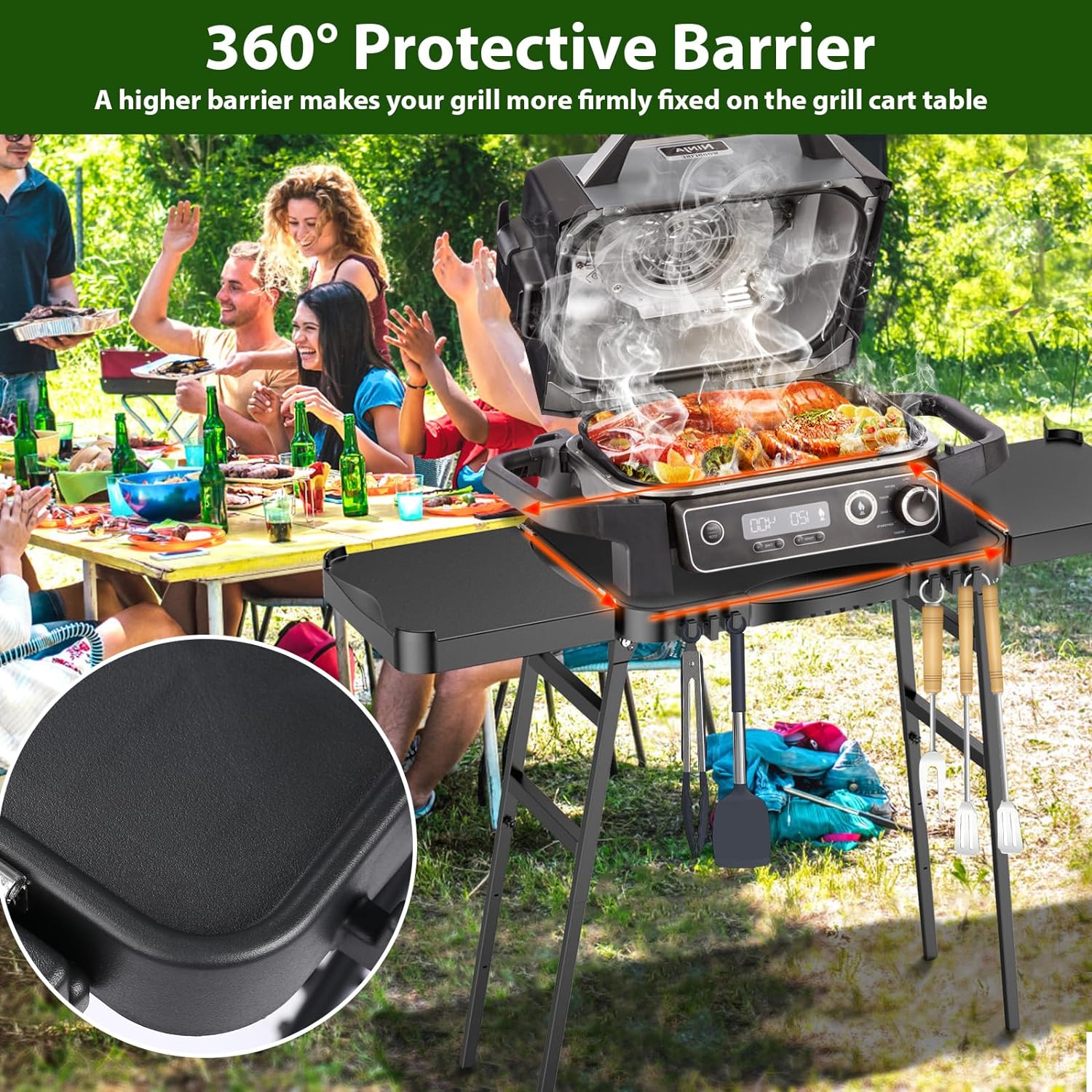 BBQMall Outdoor Grill/Griddle Cart – Portable Folding Stand with Adjustable Legs, 2-Wheel Design, High-Quality Steel Frame, Black