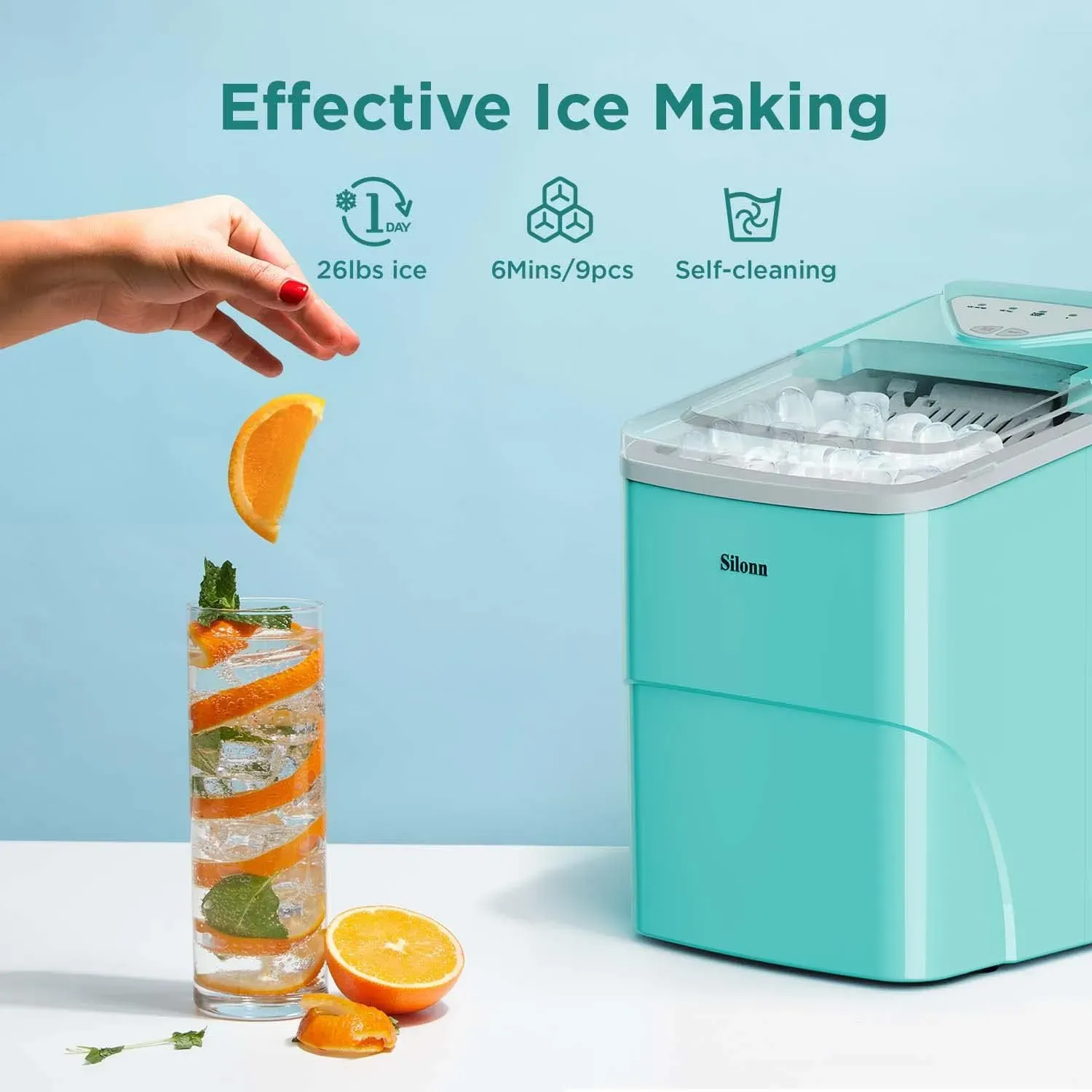 Smart Countertop Ice Maker, Compact Wi-Fi Ice Maker with App Control, 9 Cubes in 6 Mins, 26 lbs per Day