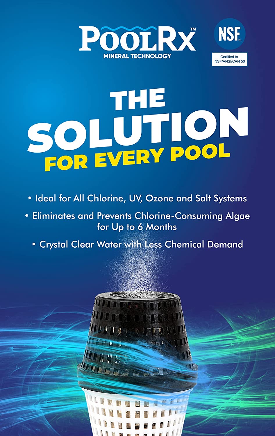 PoolRx 6-Month Algaecide Unit #101066, Treats 20k-30k Gallons, Black – Simplifies Pool Care