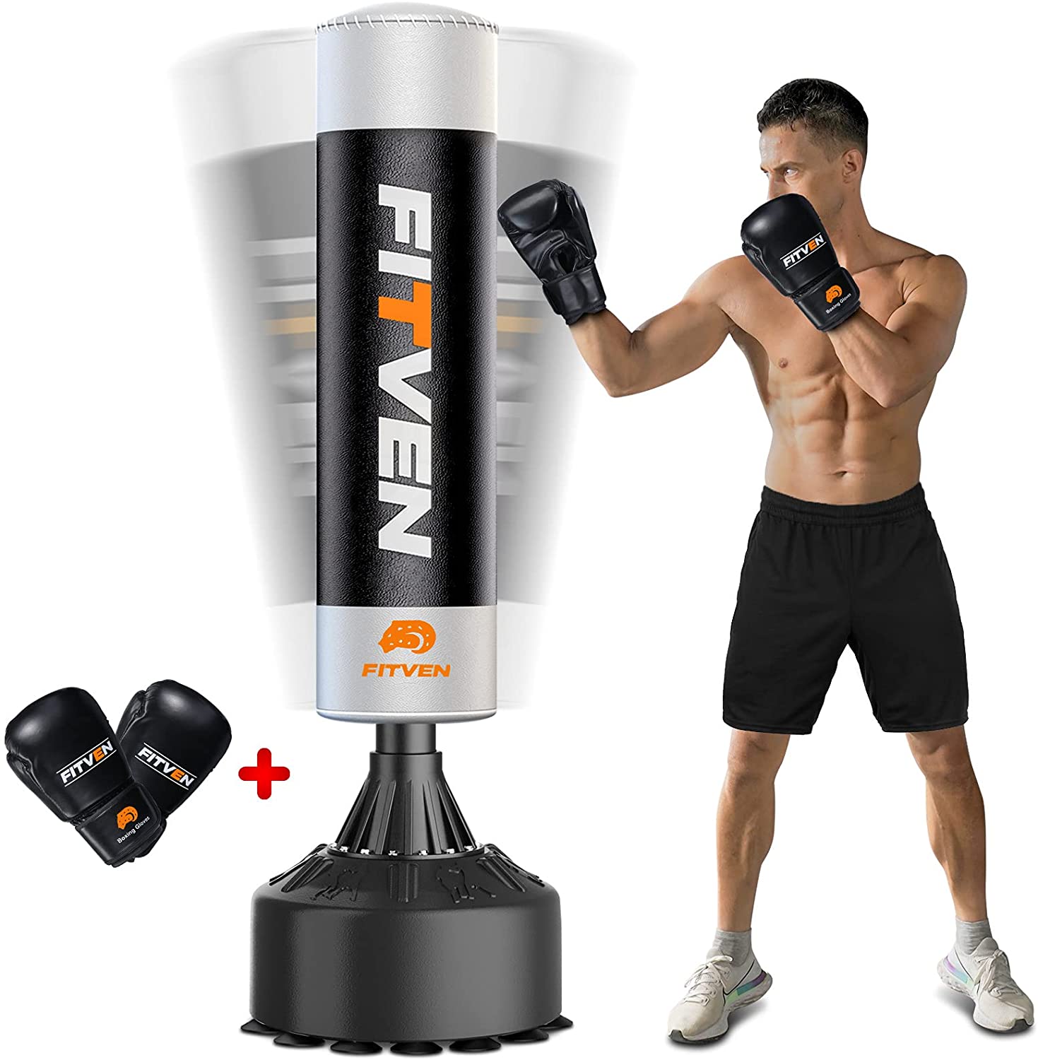FITVEN Freestanding Punching Bag 70”-205lbs with Boxing Gloves Heavy Boxing Bag with Suction Cup Base