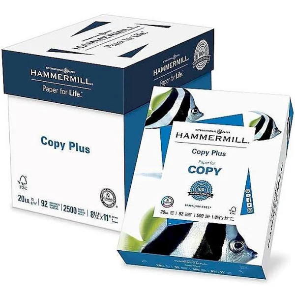 Hammermill Copy Plus 8.5′′ x 11′′ White Copy Paper, FSC Certified, Acid-Free, LEED MR1 Eligible