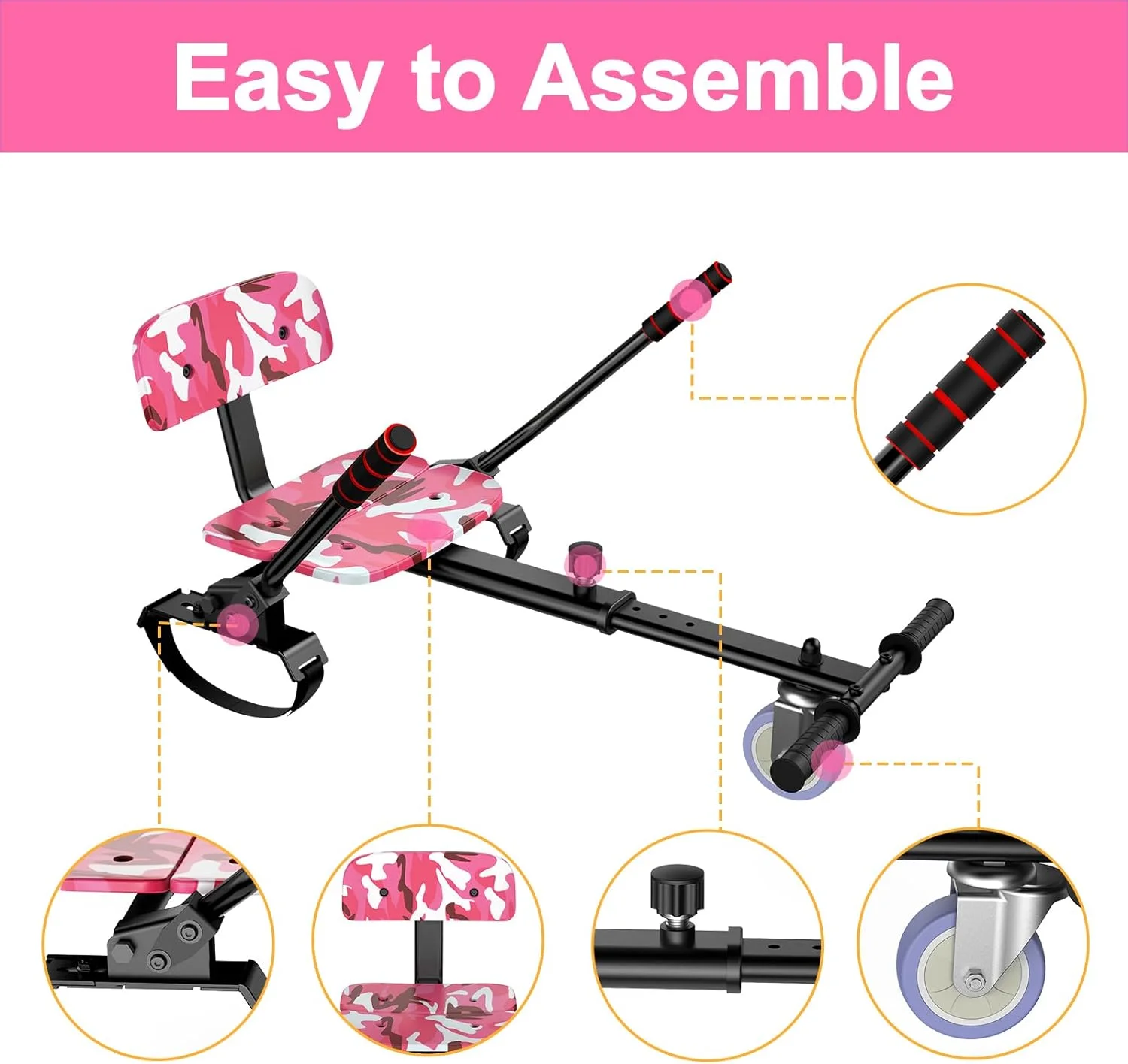 SISIGAD Electric Hoverboard & Go-Kart Combo, 6.5′′ Wheels, LED Lights, Adjustable for Kids & Adults