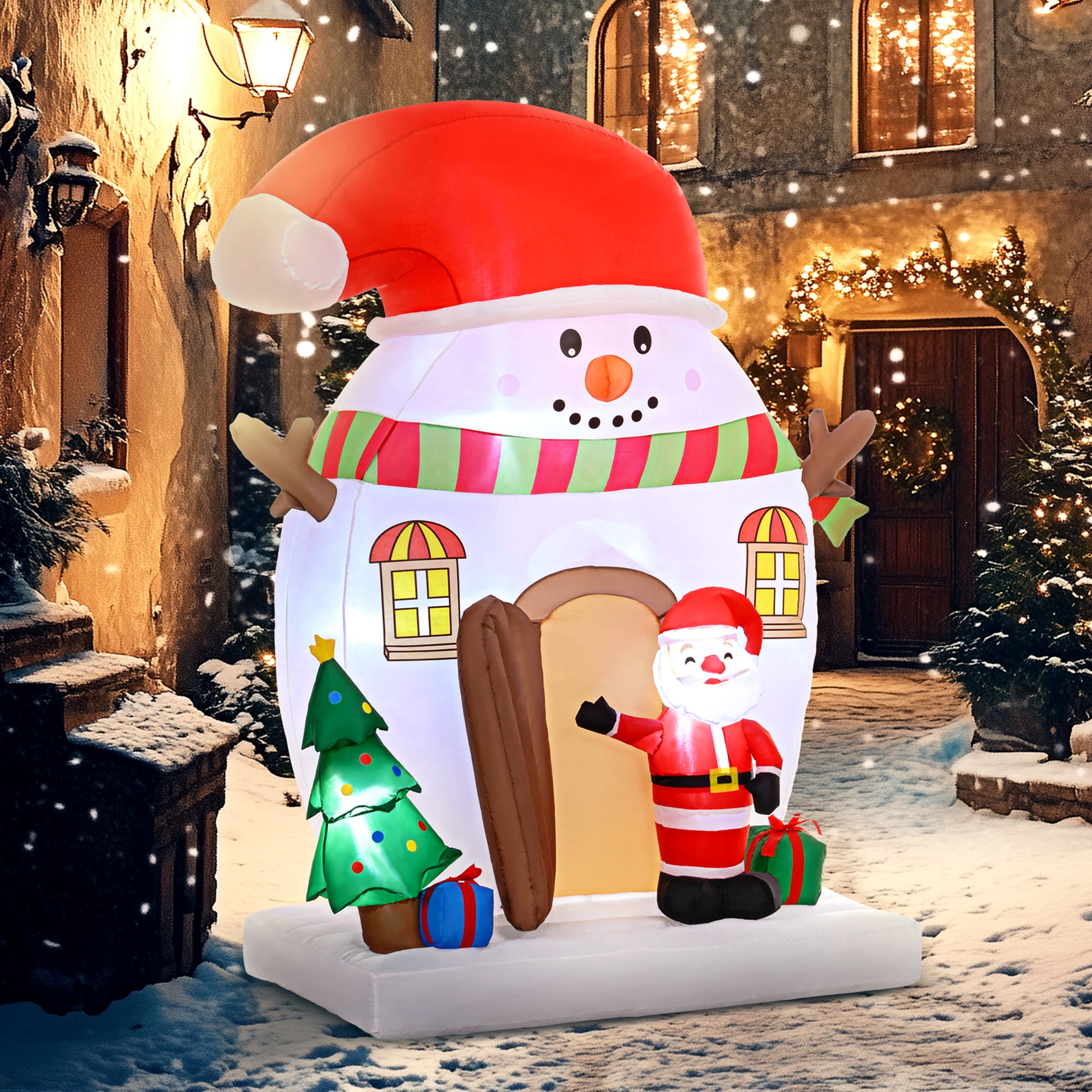 Outsunny 7.5FT Christmas Inflatable Snowman House with Santa, LED Lights, Weather Resistant, Indoor/Outdoor Holiday Decoration