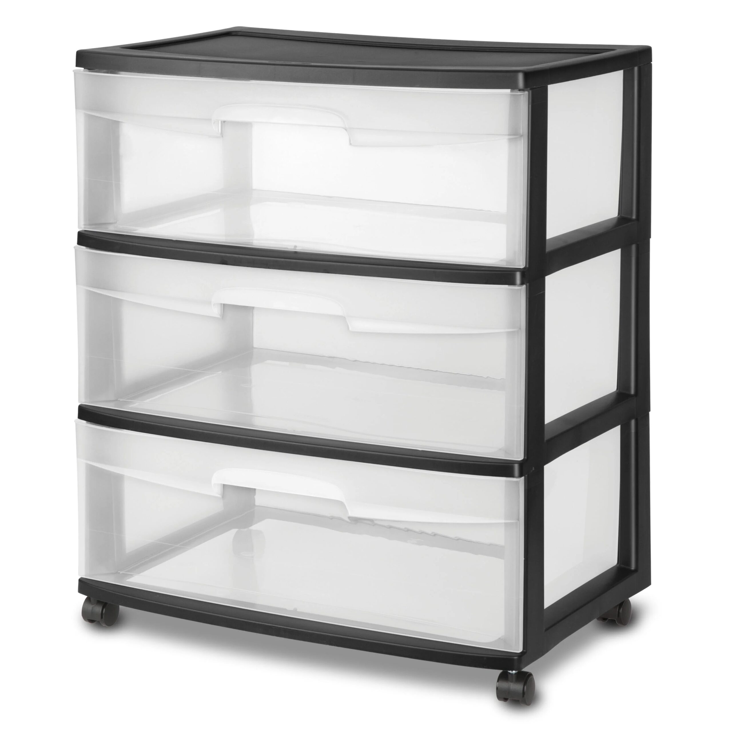 Sterilite 3-Drawer Wide Cart, Black – Mobile Storage Solution with Clear Drawers