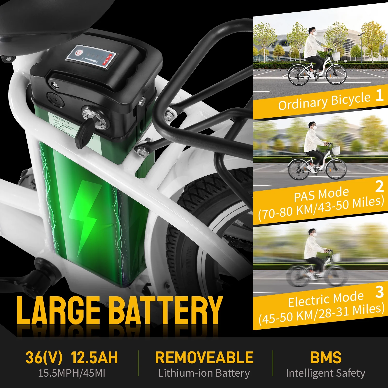 PEXMOR 350W Electric Commuter Bike for Adults, 26′′ Cruiser Ebike with 36V 12.5AH Removable Battery, Shimano 6-Speed, Dual Shock Absorber, Basket