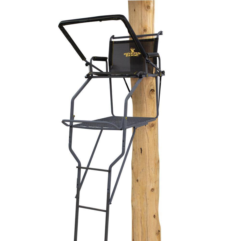 RIVERS EDGE Jumbo Jack Ladder Stand RE658 – Adjustable Shooting Rail, Large Platform, Mesh Seat