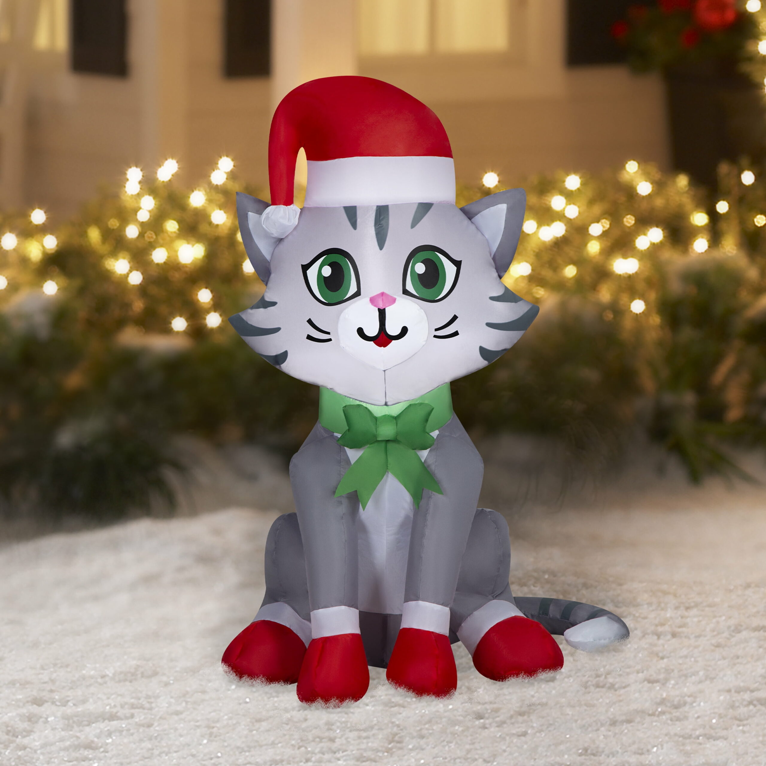 Gemmy Christmas Airblown Inflatable Tabby Cat Yard Decoration, 3.5 ft, with LED Lights