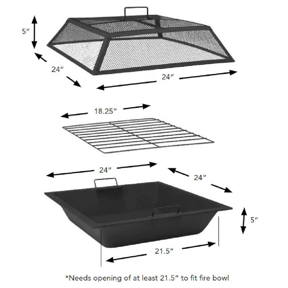 Hampton Bay 24′′ Steel Fire Pit Insert Set with Mesh Cover, 3-Piece Replacement Kit