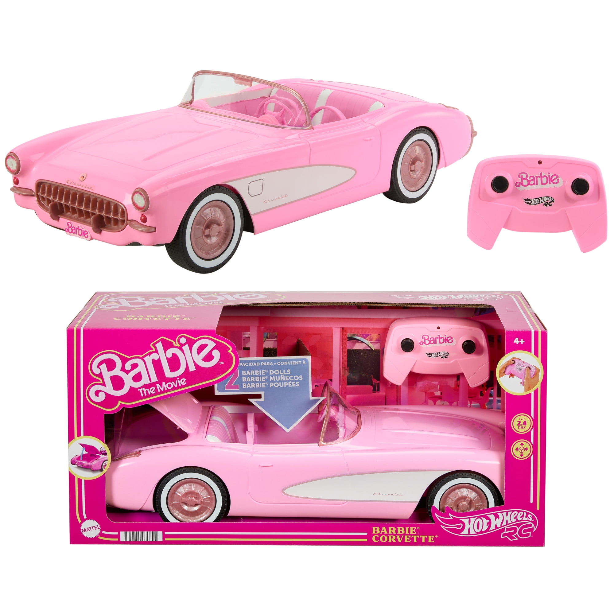 Hot Wheels RC Barbie Corvette 1956 Stingray, Remote Control Car with Movie-Accurate Details, 2.4 GHz Frequency, Fits Two Dolls