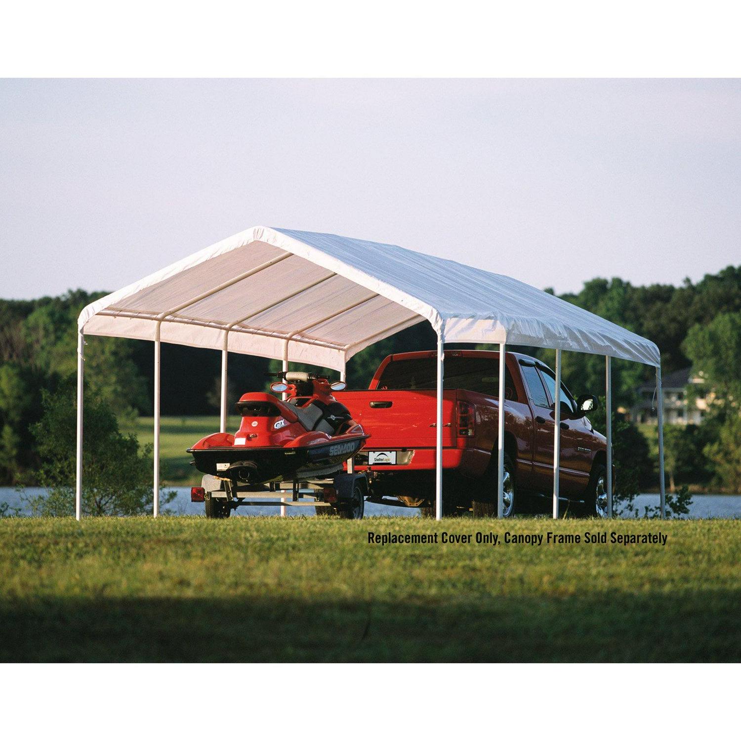 ShelterLogic 12×26 ft White Canopy Replacement Cover for 2′′ Frame, UV Protection, Easy Install