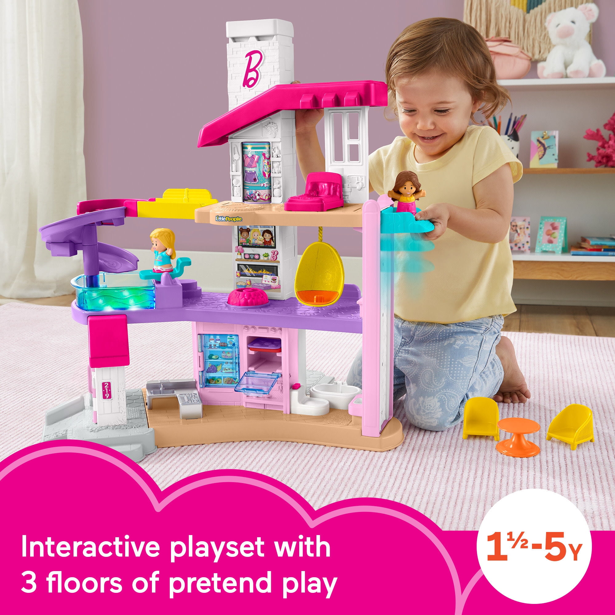 Fisher-Price Barbie Little DreamHouse Toddler Playset with Music, Lights & 7 Pieces
