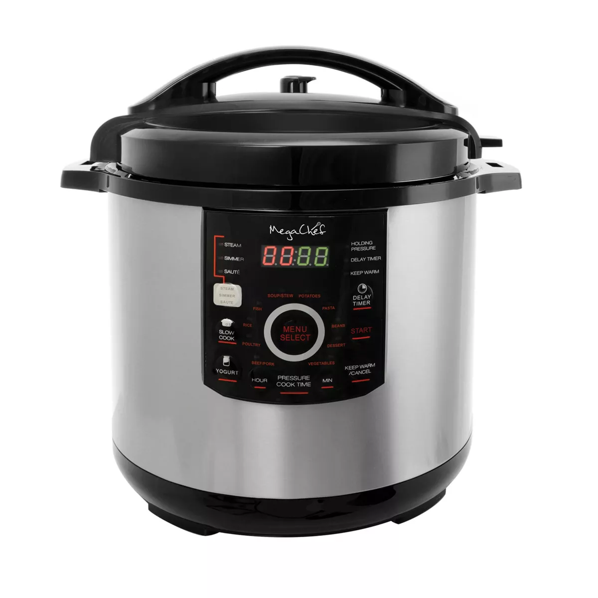 Megachef 12Qt Digital Pressure Cooker, Steel & Glass, 15 Presets, Non-Stick Pot
