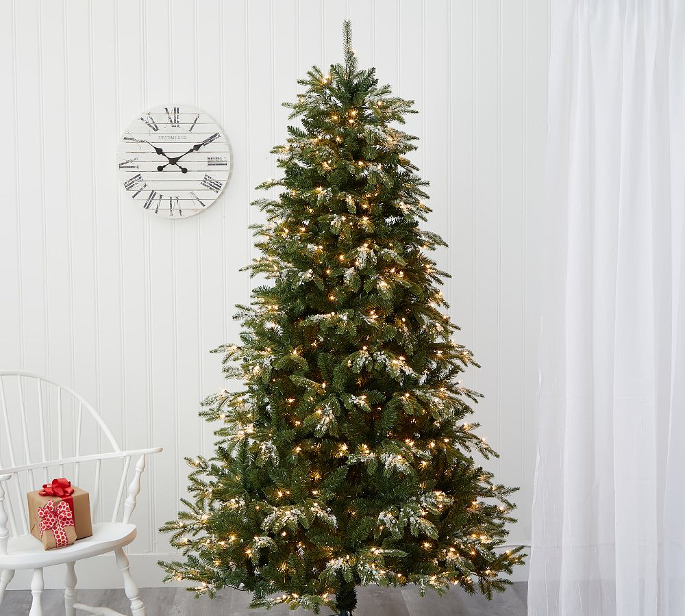 Grand Teton Flocked Faux Christmas Tree by Lit – 7ft, Pre-Lit with 500 LED Lights, Bendable Branches, Includes Stand