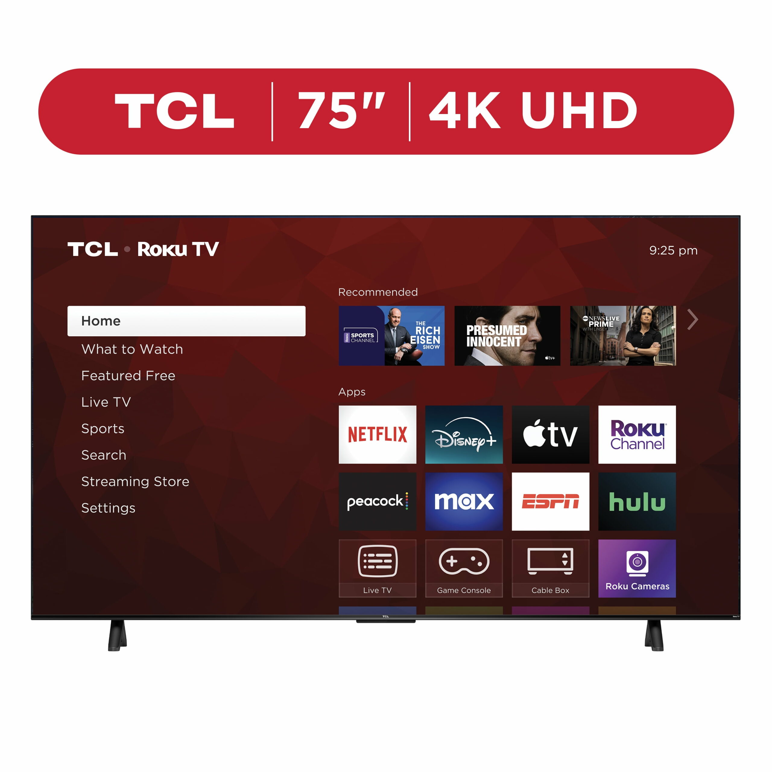 TCL 75′′ 4-Series 4K UHD HDR Smart TV with Roku, Voice Control, and Apple AirPlay