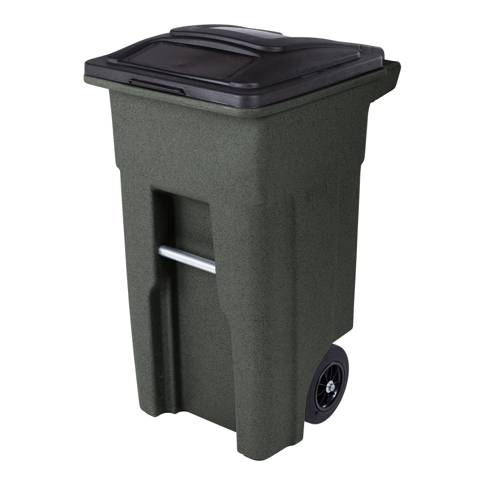 Toter 32 Gallon Greenstone Trash Can with Quiet Wheels and Attached Lid for Indoor/Outdoor Use