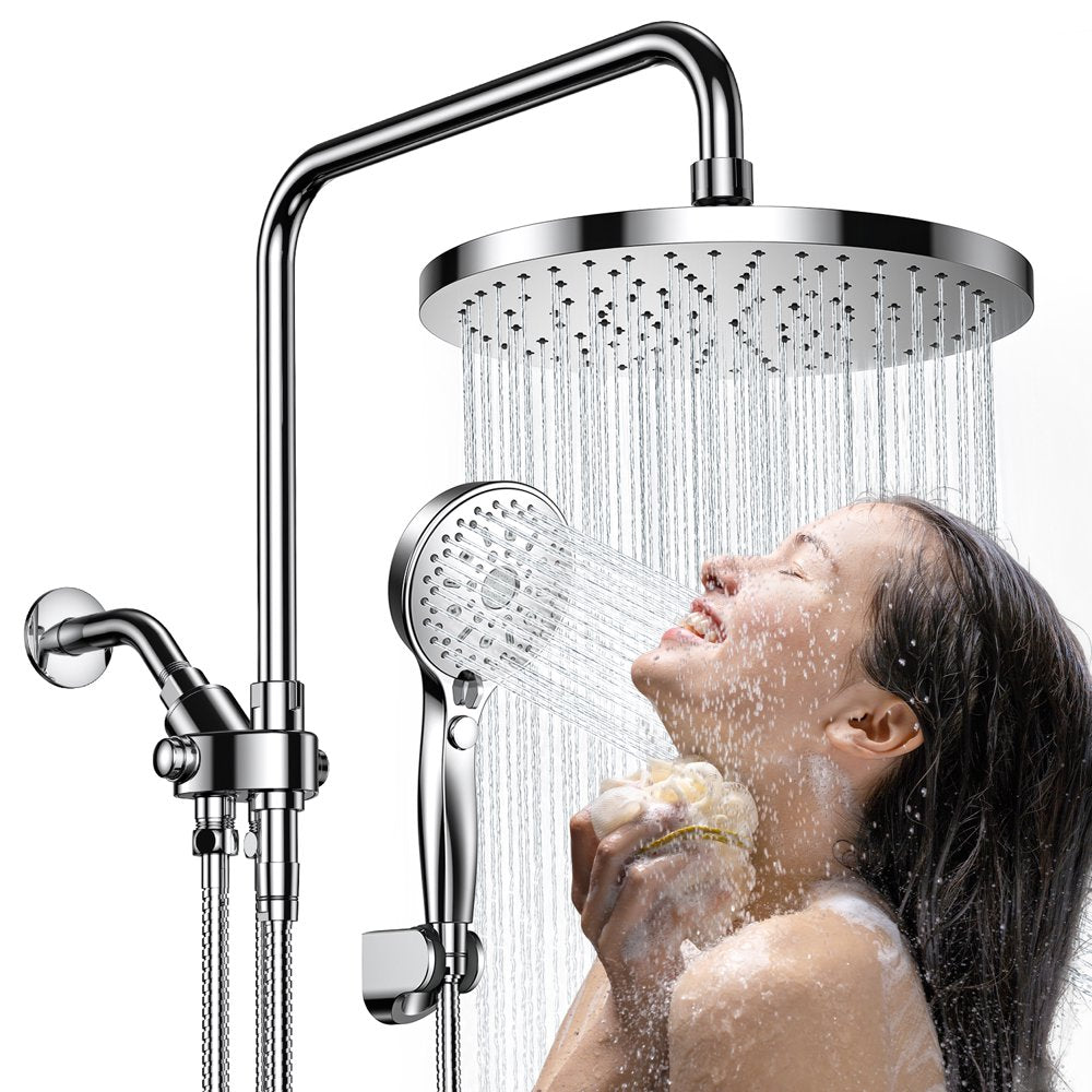 AmbiCasa Luxury Dual Shower Head Combo, 10′′ Rainfall & 5′′ Handheld High-Pressure, Chrome Finish, 12 Spray Settings