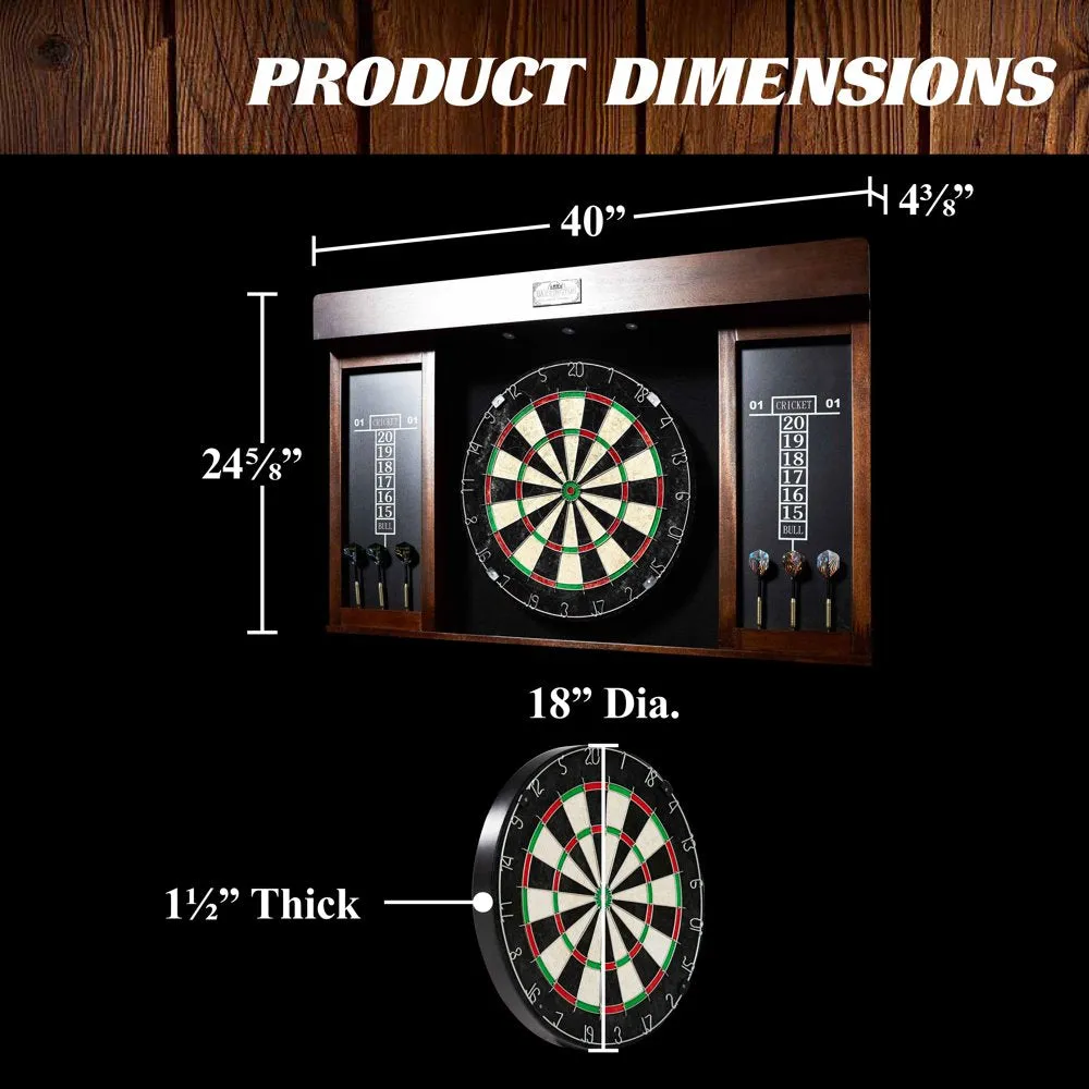 Barrington 40′′ Dartboard Cabinet with LED Lights, Self-Healing Board, Steel Tip Darts, Cricket Scoreboards