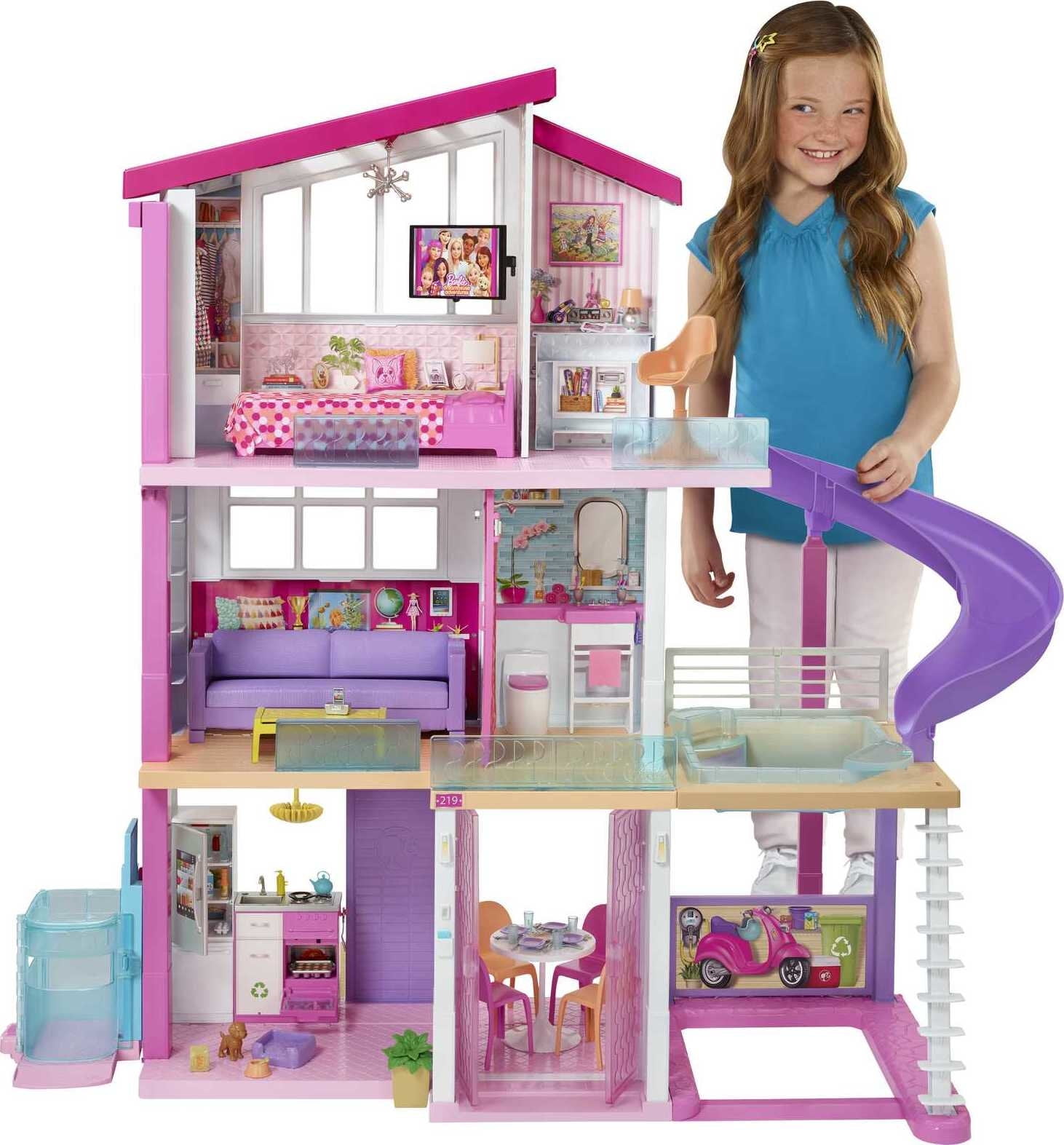 Barbie DreamHouse Dollhouse with Elevator, Pool, Lights & 70+ Accessories – 3-Story Playset