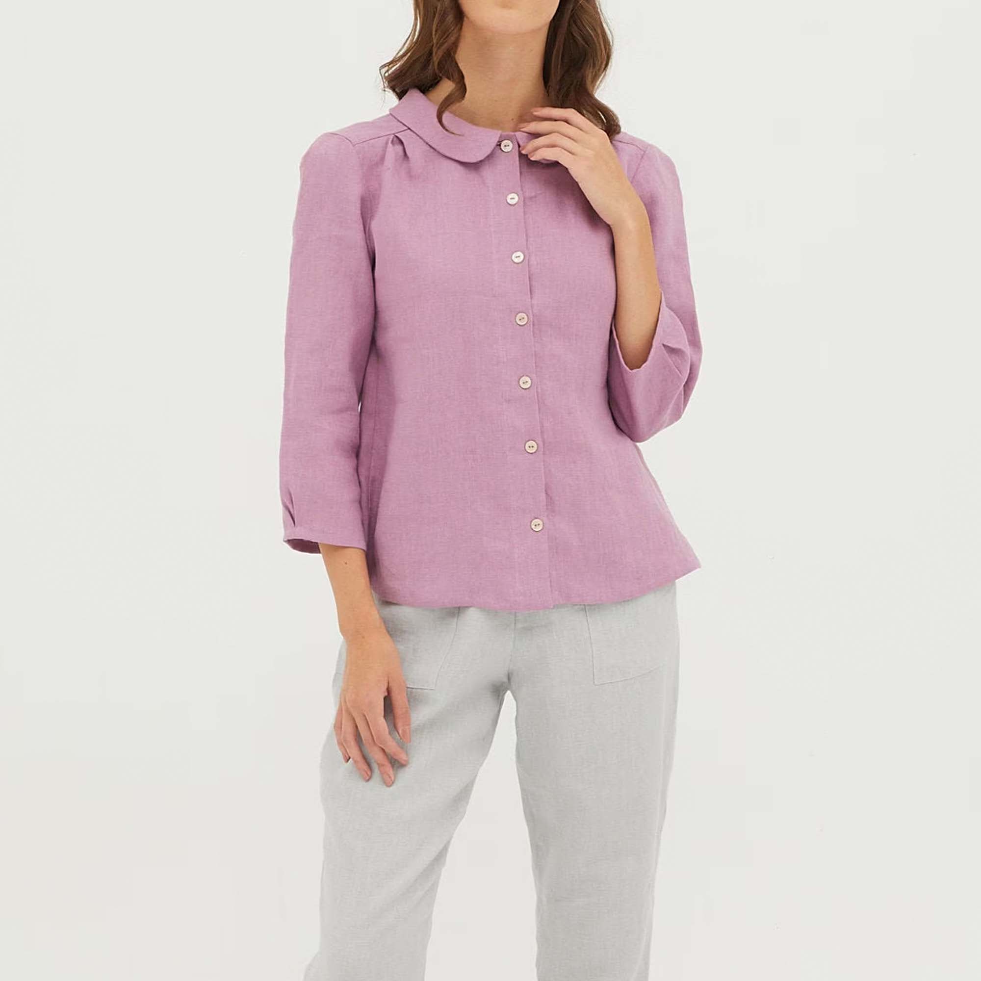 Lilac Collared Neck Linen Top WD9
