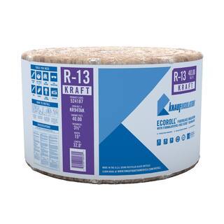 Knauf EcoRoll R-13 Kraft Faced Fiberglass Insulation, 15′′x32′, Formaldehyde-Free