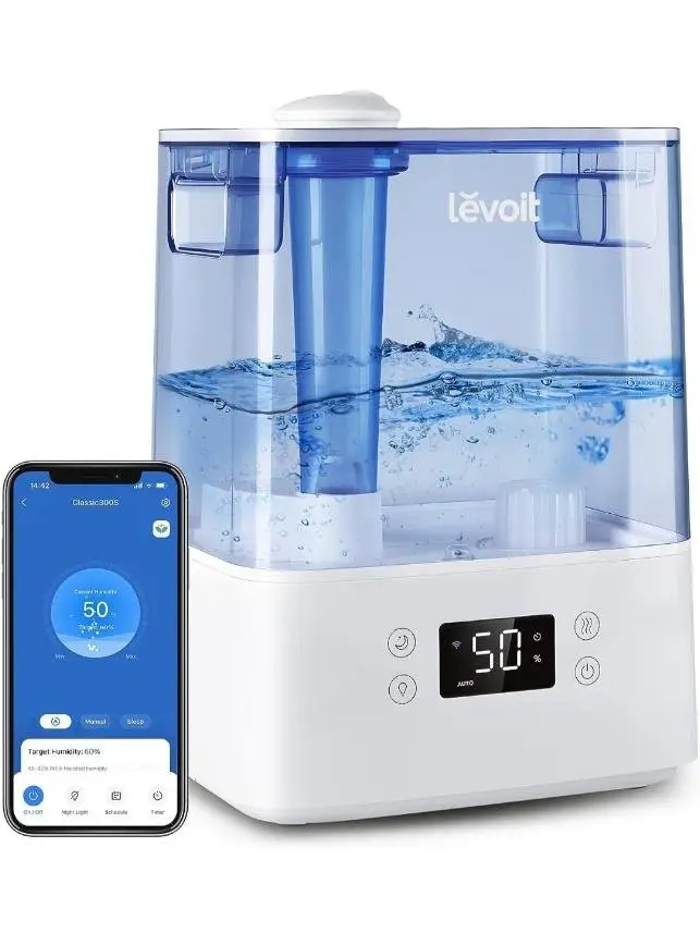 LEVOIT Classic300S Smart Ultrasonic Humidifier, 6L, App & Voice Control, Essential Oil Diffuser, Quiet Mode, Night Light