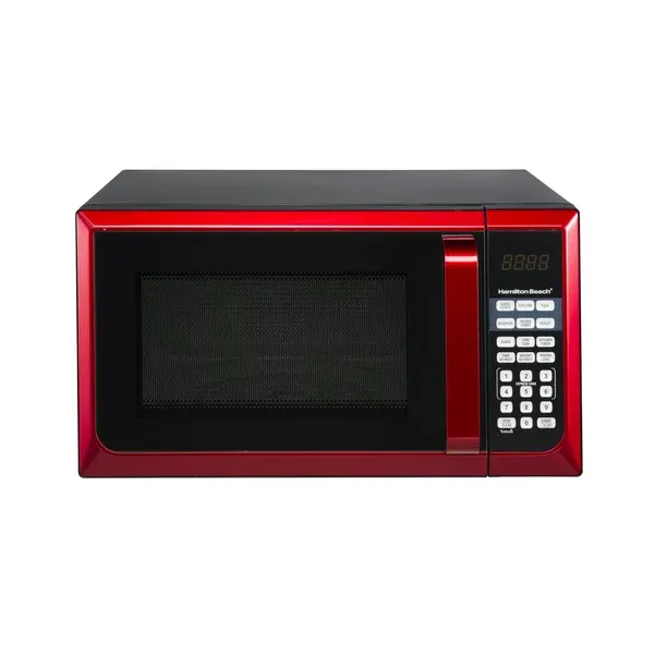 Hamilton Beach 0.9 Cu. Ft. Red Stainless Steel Microwave Oven, 900W, LED Display