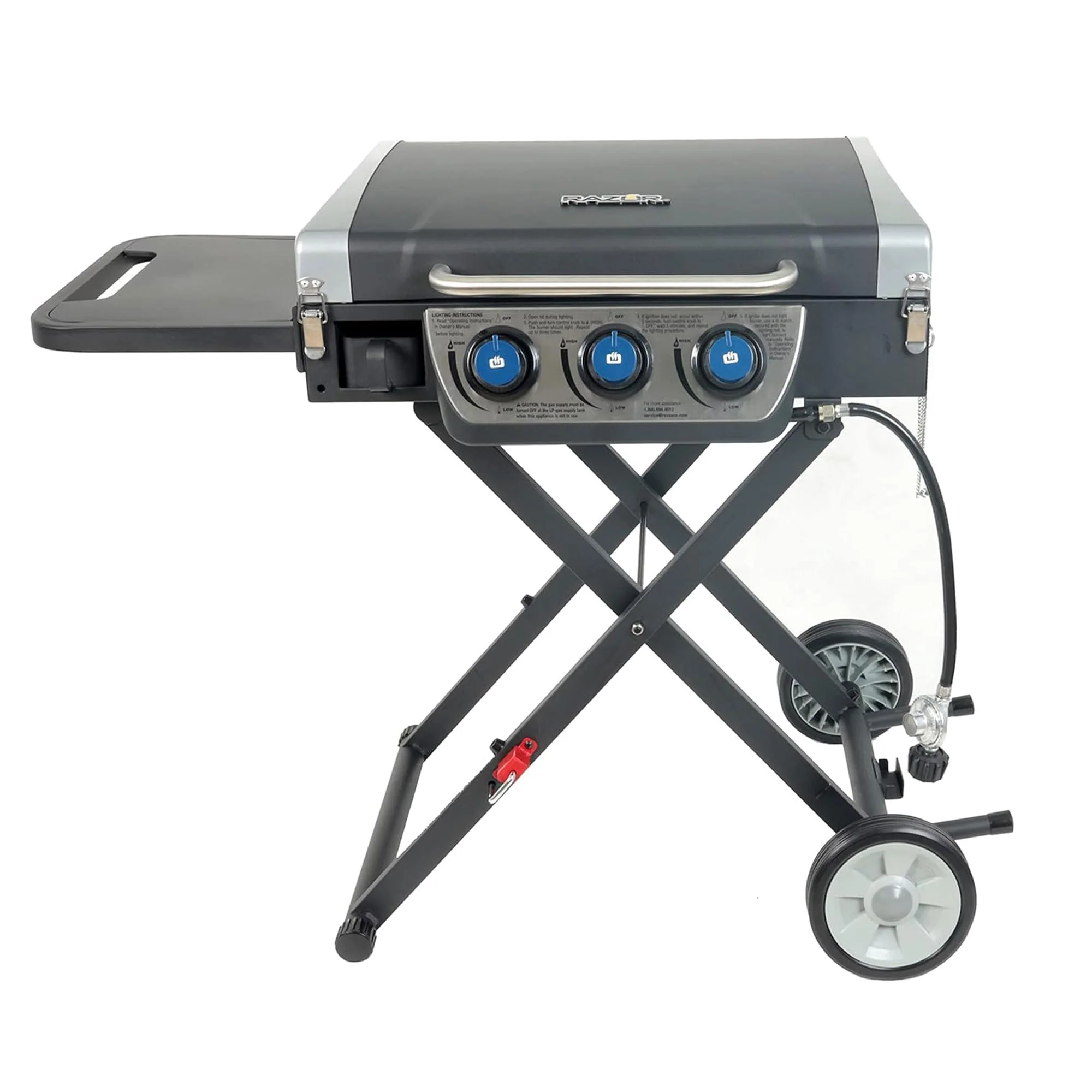 Razor Griddle Gas Grill & Griddle for Backyard Cooking and Camping, Portable Grill with Cart & Side Shelf