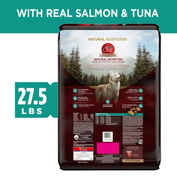 Purina ONE SmartBlend True Instinct Natural Adult Dry Dog Food, Real Salmon & Tuna - 27.5 lb bag