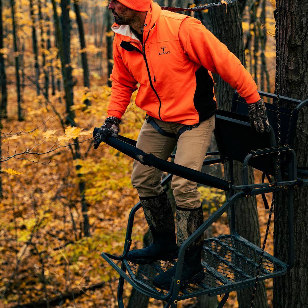 RIVERS EDGE Jumbo Jack Ladder Stand RE658 – Adjustable Shooting Rail, Large Platform, Mesh Seat