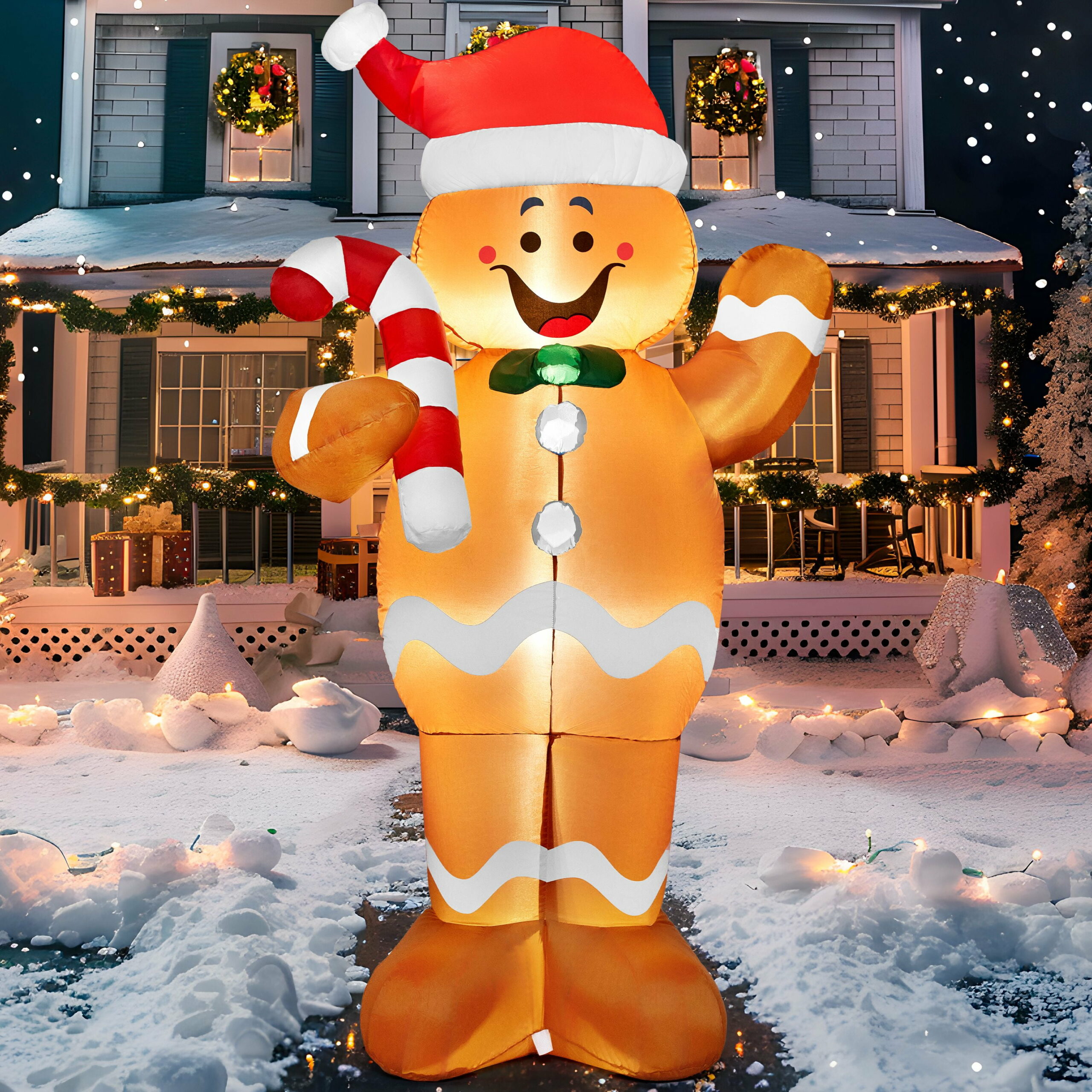 SYNCFUN 5 ft Christmas Inflatable Gingerbread Man with LEDs, Easy Setup, Weather-Resistant, Outdoor Holiday Decoration