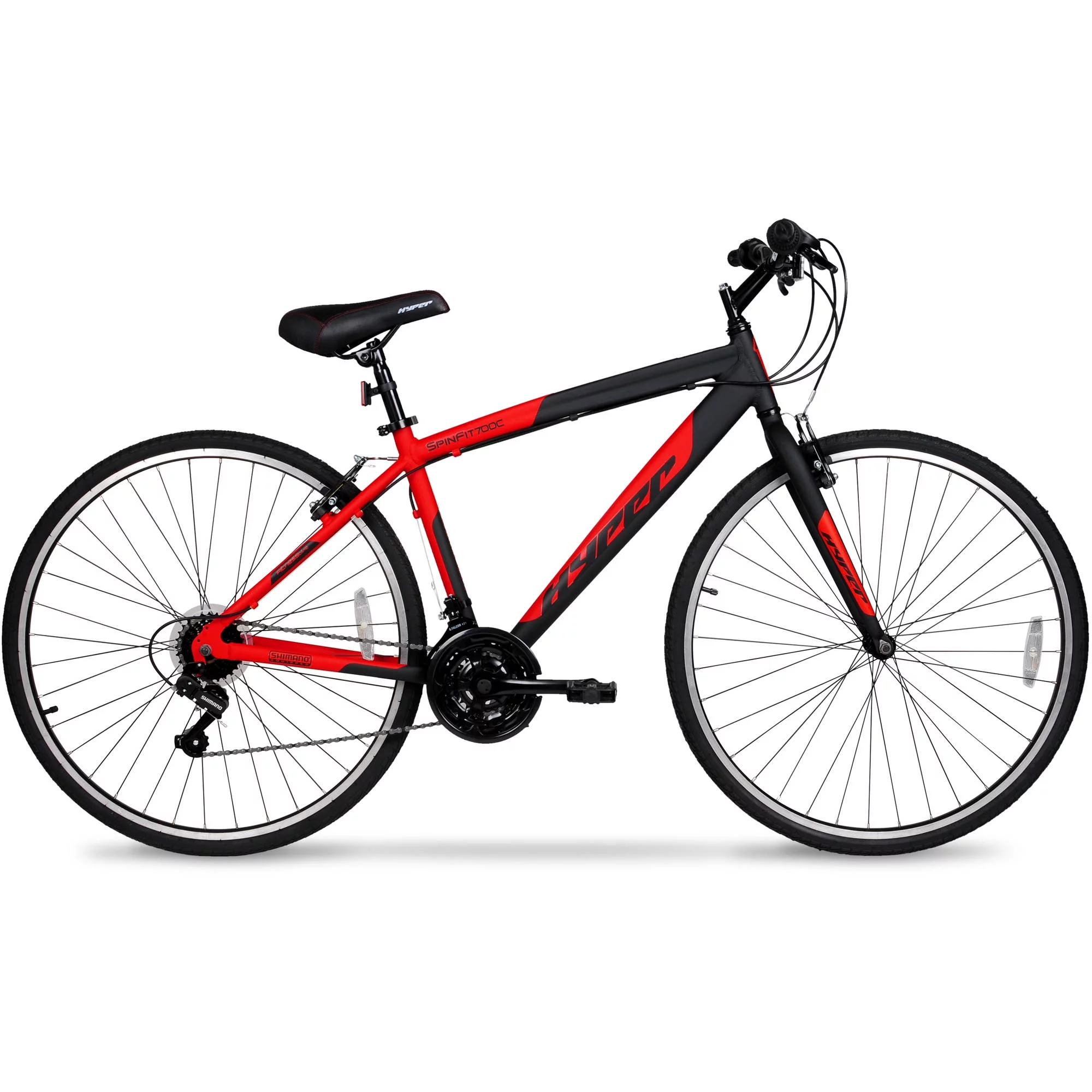 Hyper Men’s Spin Fit 700C Hybrid Bike, 21-Speed, Black/Red, Aluminum Frame