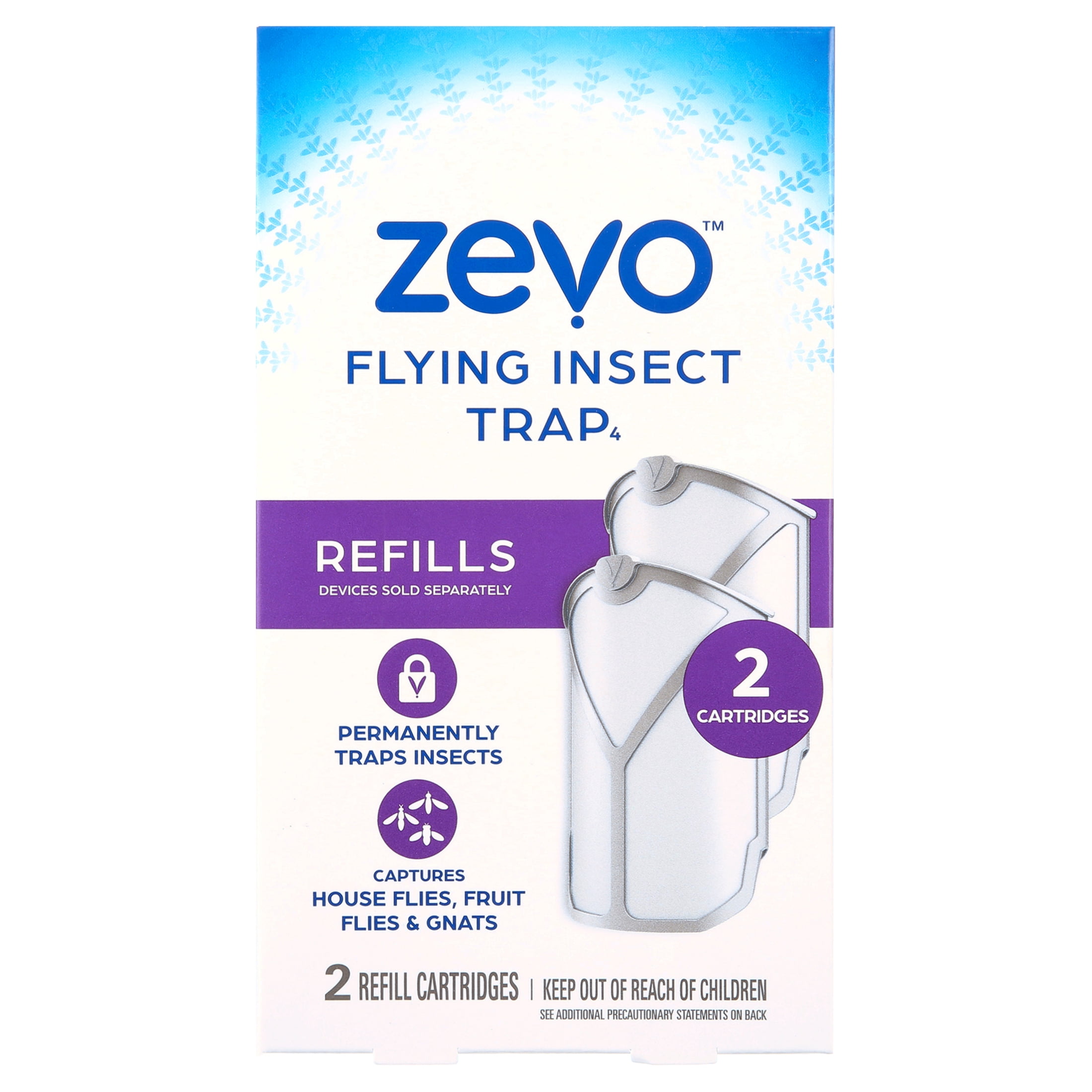 Zevo Flying Insect Trap Refill Kit – Safe, Chemical-Free, 24-Hour Protection, Includes 2 Cartridges, Blue & UV Light, Odorless, For Home Use