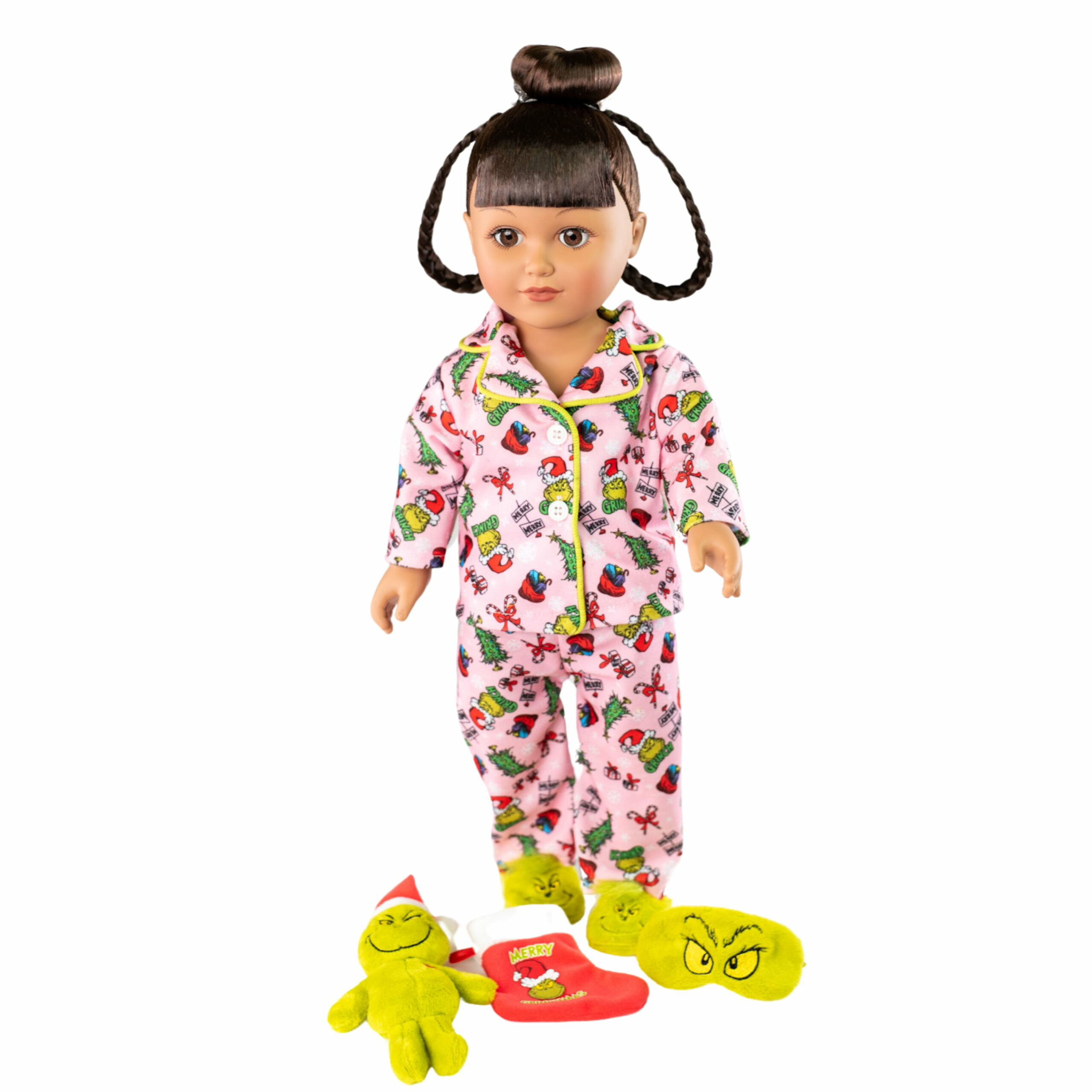 My Life As 18′′ Poseable Grinch Sleepover Doll, Brunette Hair, Brown Eyes, Pajamas & Accessories