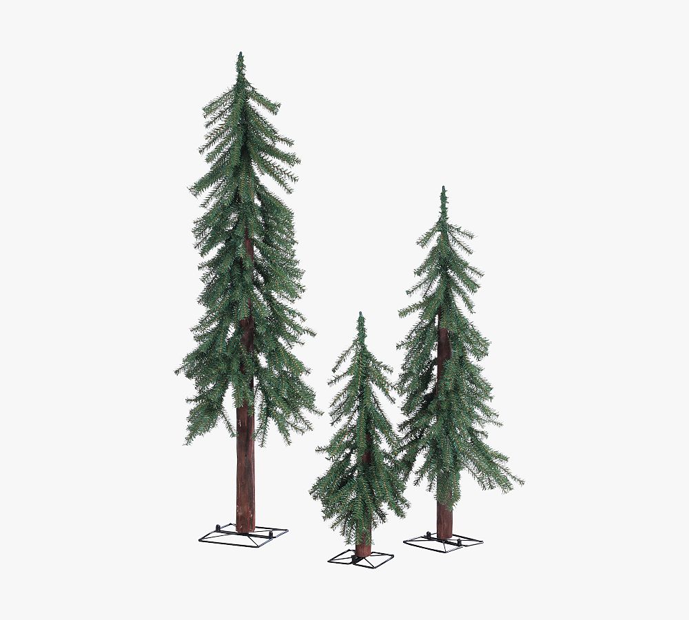 Brand Faux Alpine Trees Set – Realistic PVC & Metal, Unlit, Indoor Decor, Flame Resistant, 2-Year Warranty, Set of 3