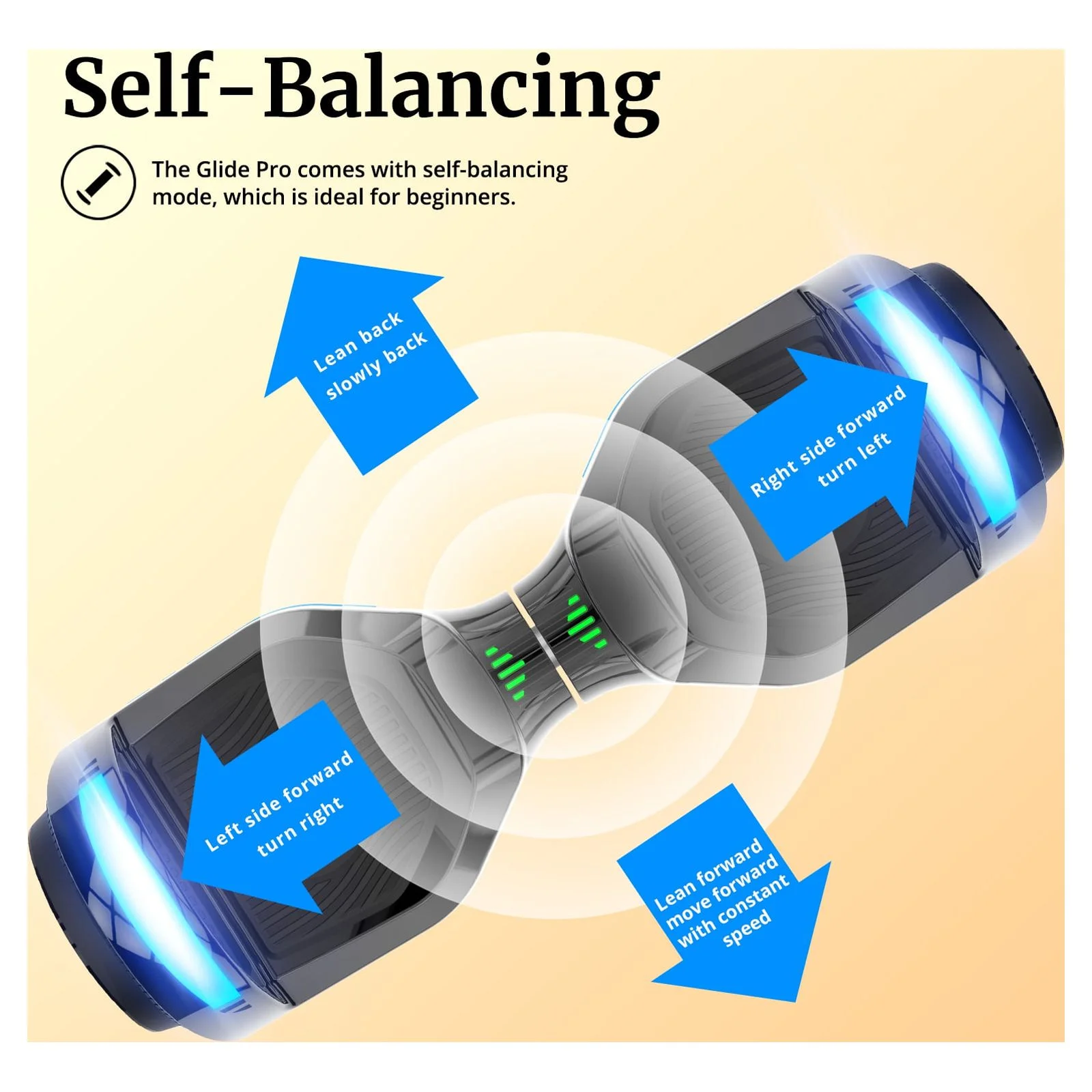 GOTRAX Glide Pro Bluetooth Hoverboard, 6.5′′ Wheels, LED Lights, Self-Balancing, UL2272 Certified, Silver, for Kids & Adults