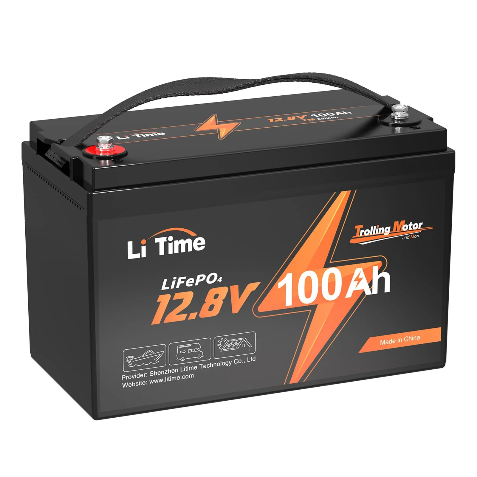 LiTime 12V 100Ah LiFePO4 Battery for Trolling Motors – Built-in 100A BMS, Marine Design, Expandable, 5-Year Warranty