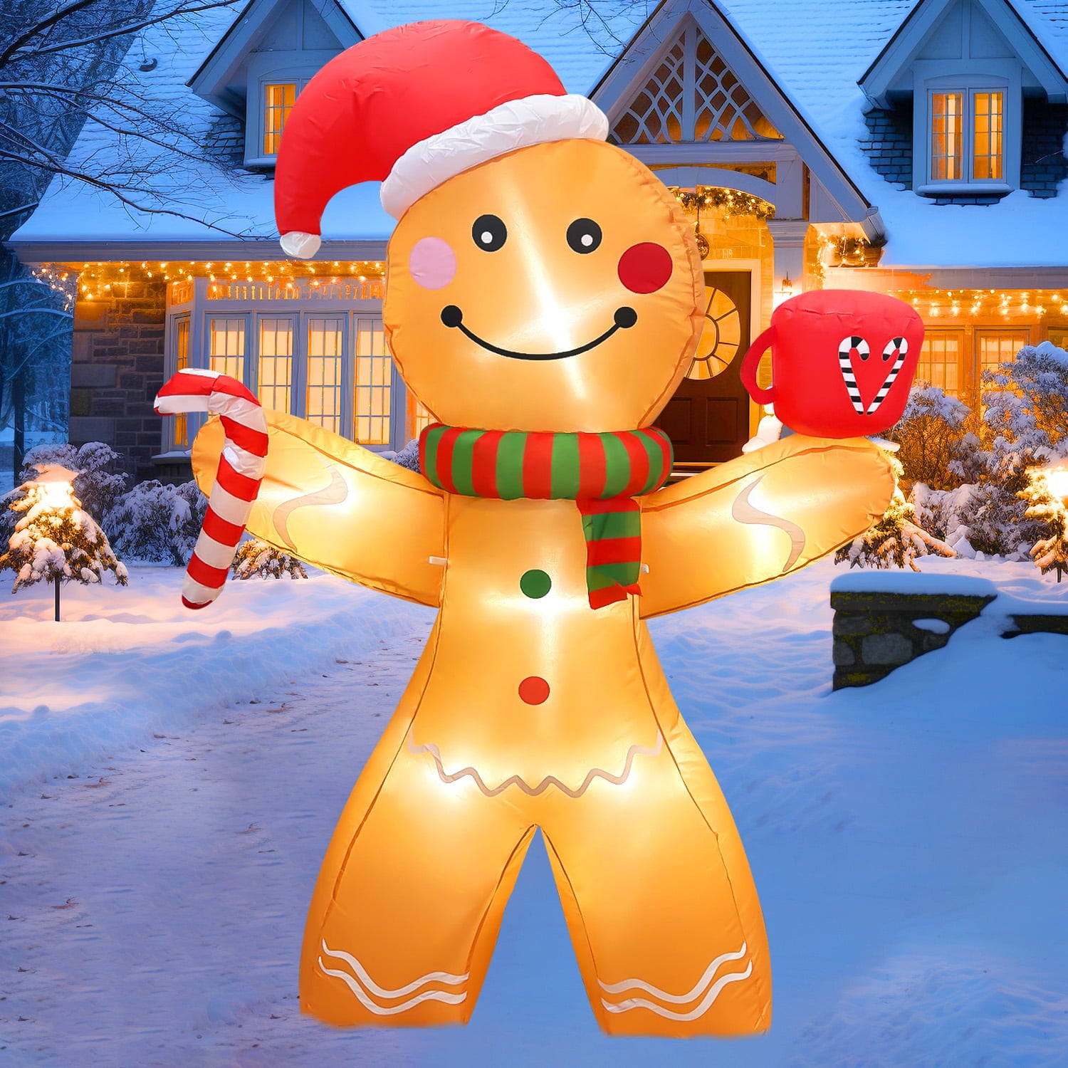 GVDV 5ft Inflatable Gingerbread Man with LED Lights, Durable Polyester Christmas Decoration for Indoor/Outdoor Use