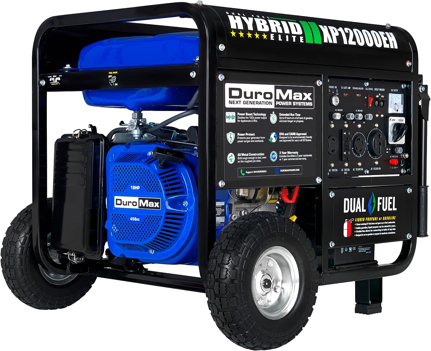 DuroMax XP12000EH 12000W Dual Fuel Generator for Home Backup, Gasoline or Propane Powered