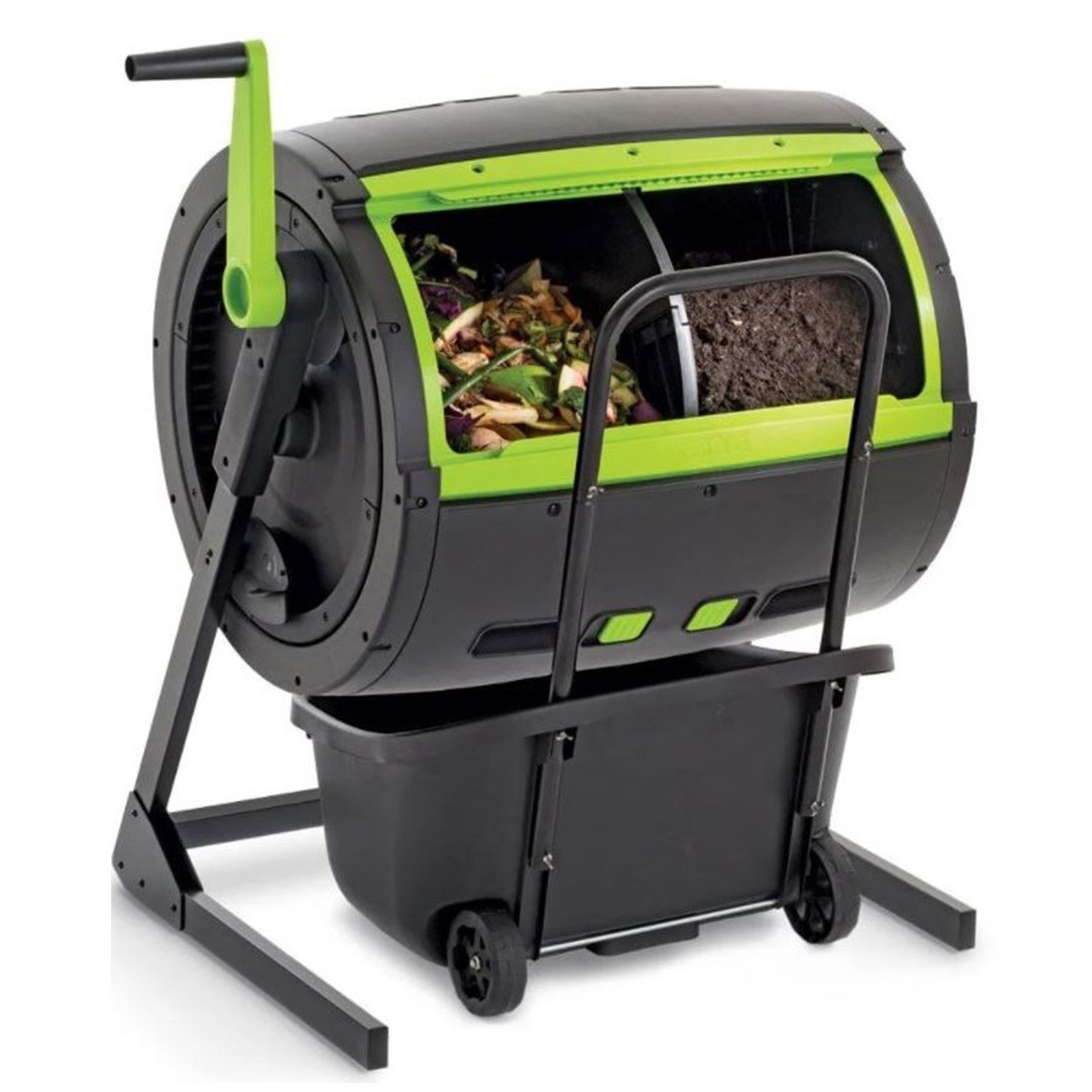 Maze 65-Gallon Compost Tumbler & Cart Combo, Dual Compartments, UV-Protected, Zinc-Coated, Black
