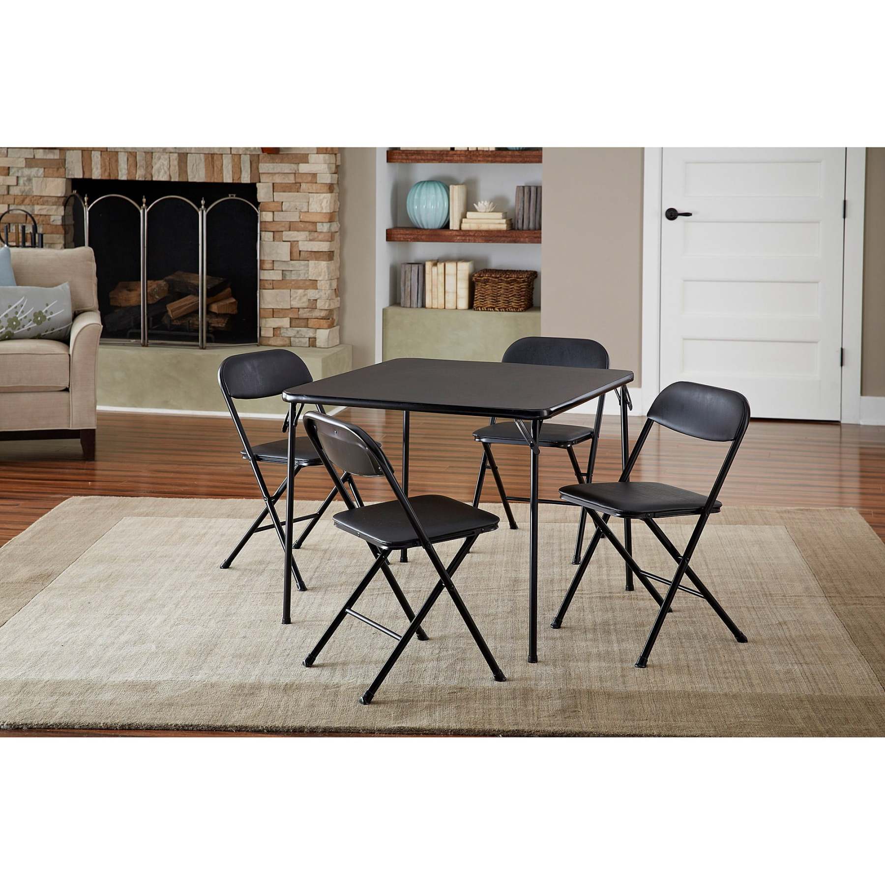 Cosco 5-Piece Folding Card Table Set, Black – Vinyl Seats, Easy Storage, Durable