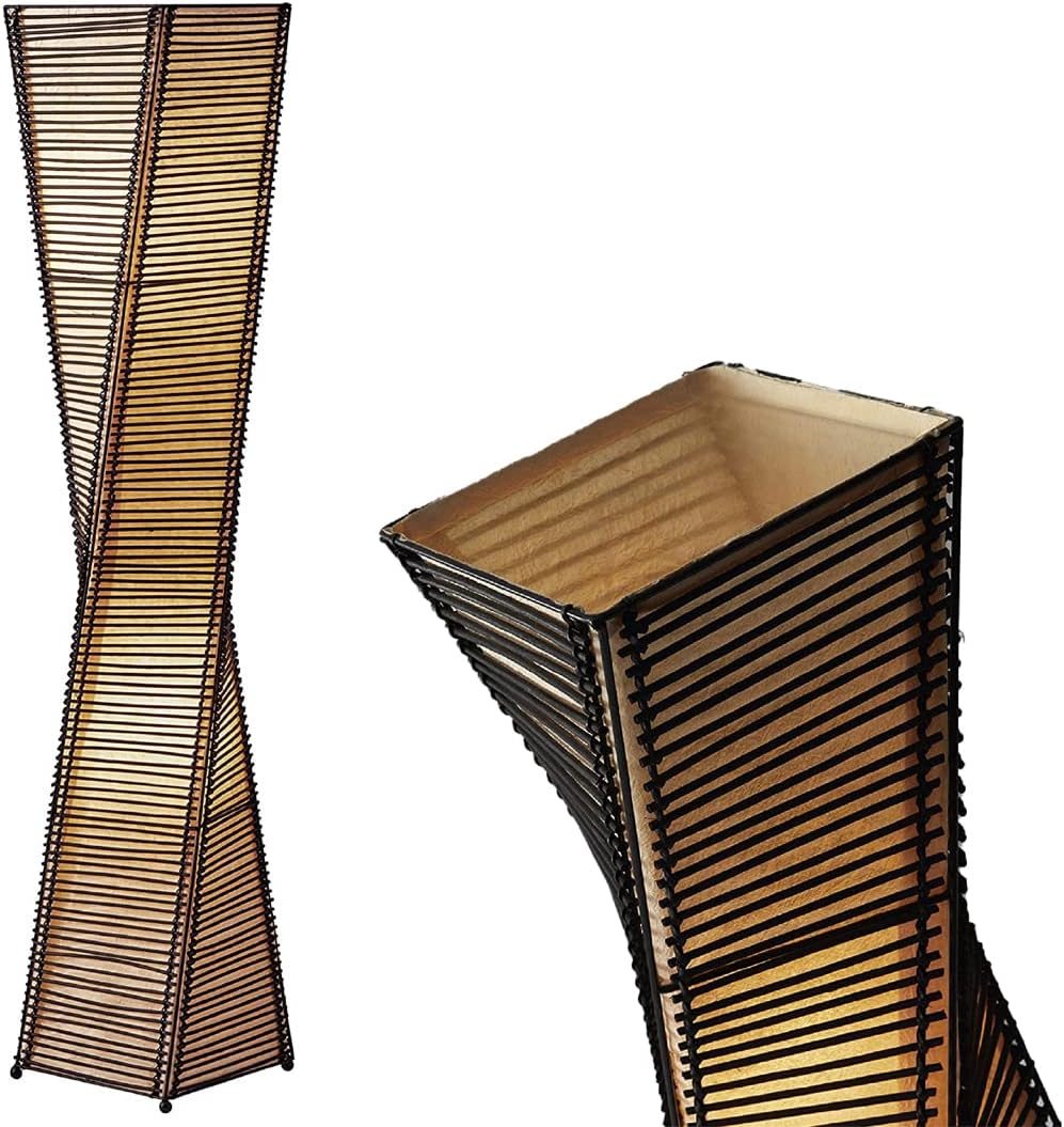 Stix Collection Transitional Floor Lamp, Two Light, Black Finish, Lantern Design, Beige Paper & Metal