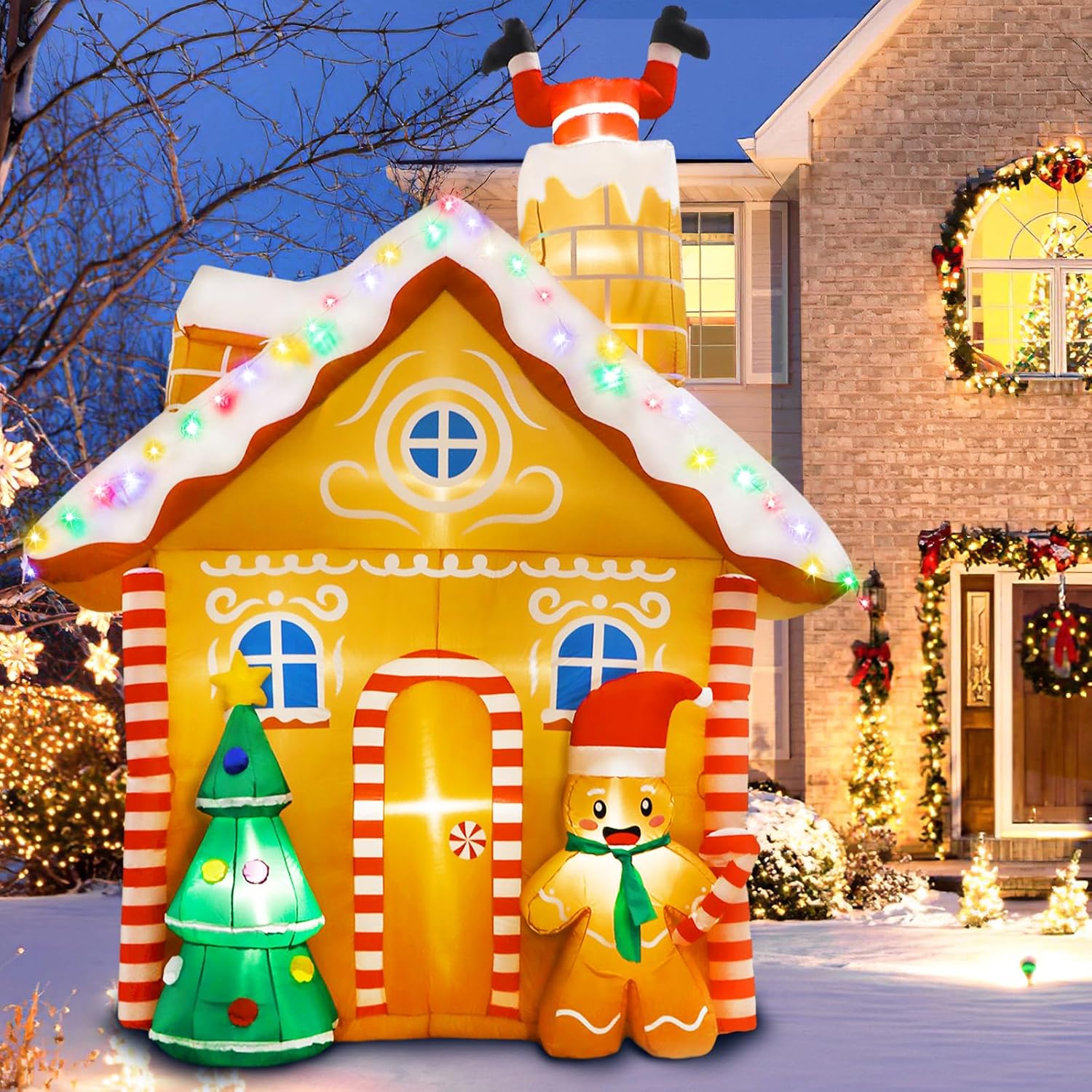 OurWarm 10FT Inflatable Gingerbread House with LED Lights, Outdoor Christmas Decor