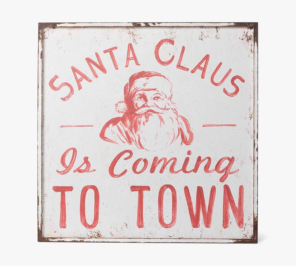Vintage Santa Claus Christmas Wall Art – Antique Look, Iron & Wood Frame, Indoor/Outdoor Use