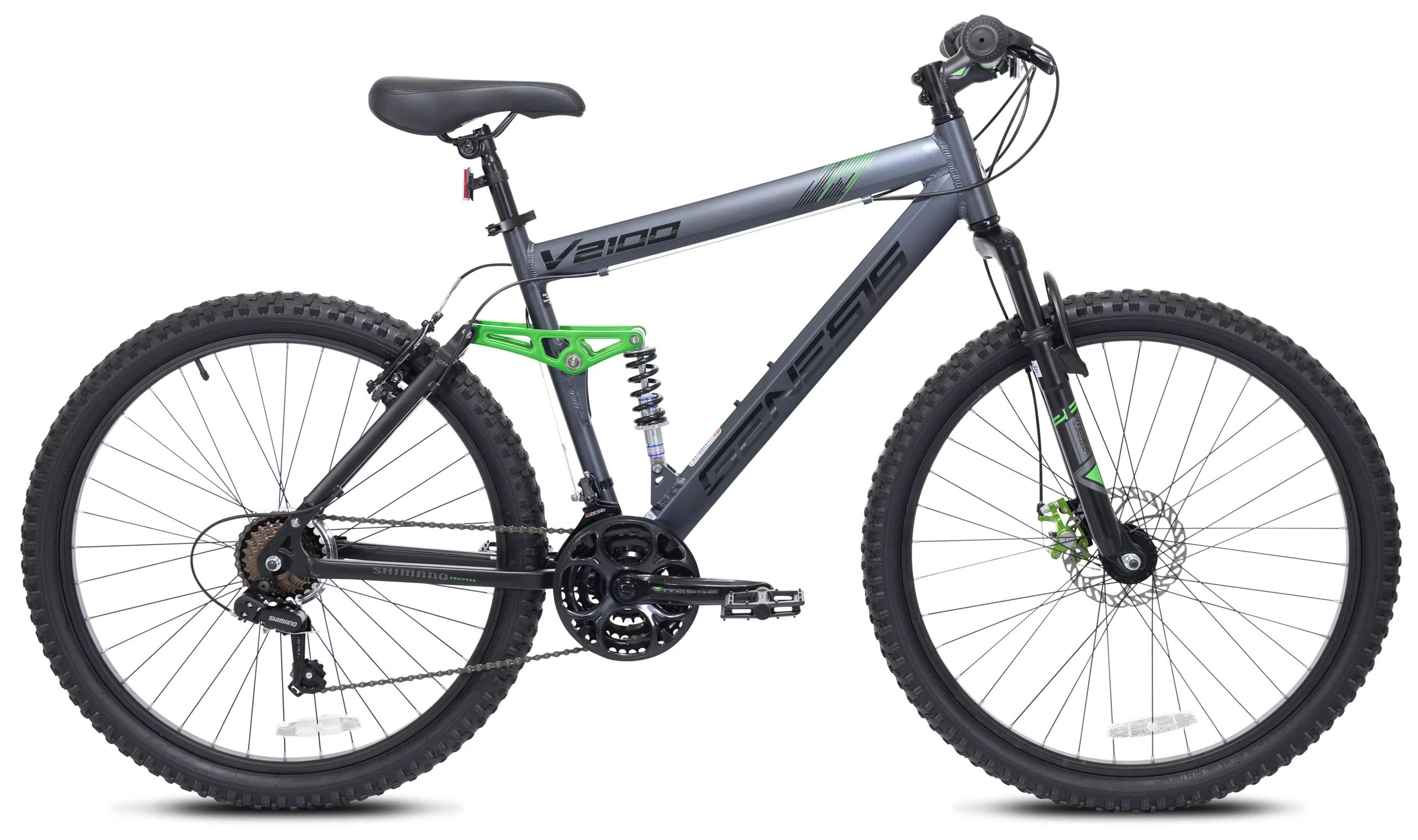 Genesis V2100 Men’s 26′′ Full Suspension Mountain Bike, 21-Speed, Aluminum Frame, Slate Gray