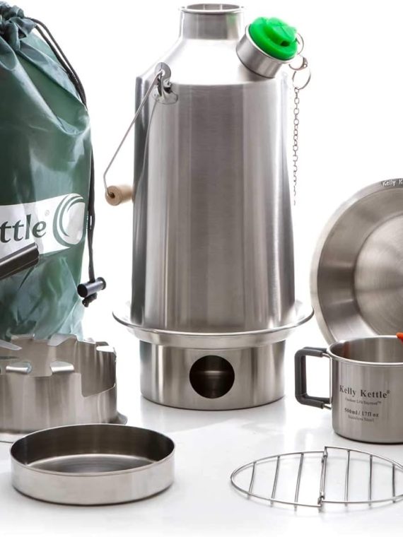 Kelly Kettle Ultimate Base Camp Kit – 54 oz Stainless Steel Camping Kettle with Whistle, Lightweight Stove for Fishing, Hunting, Hiking