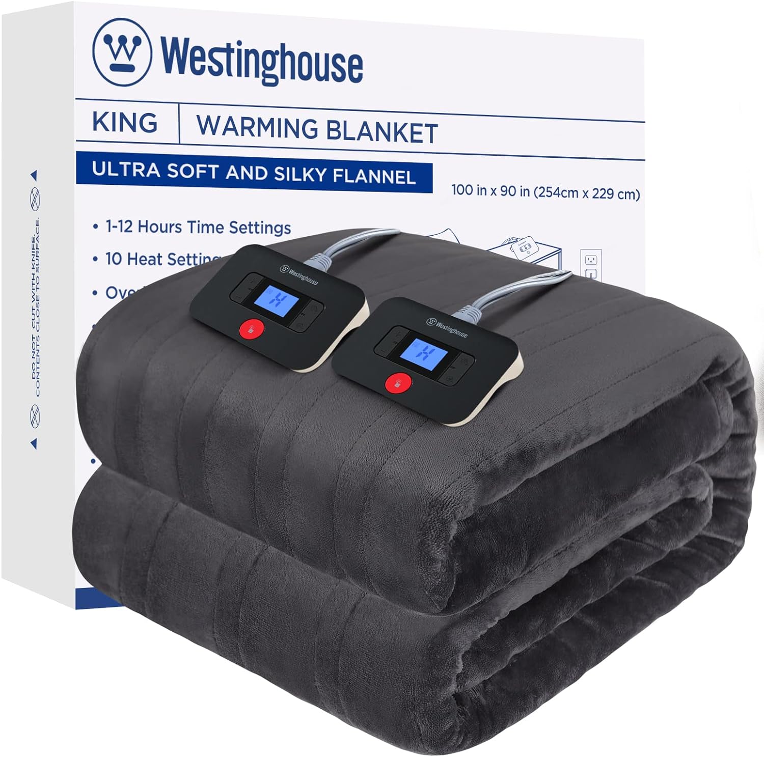 Westinghouse King Size Electric Heated Blanket, Super Cozy Soft Flannel, 100′′ x 90′′